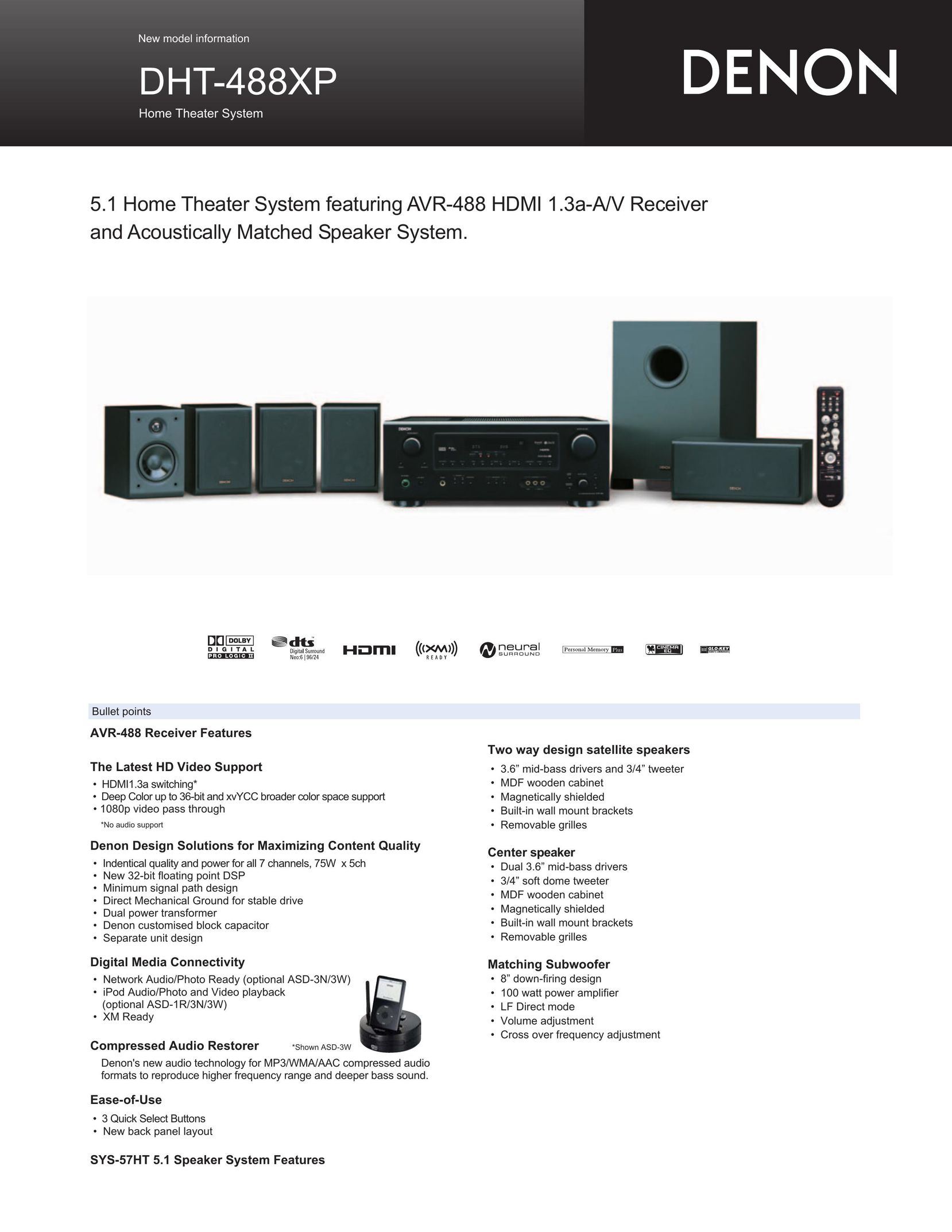 Denon DHT-488XP Home Theater System User Manual