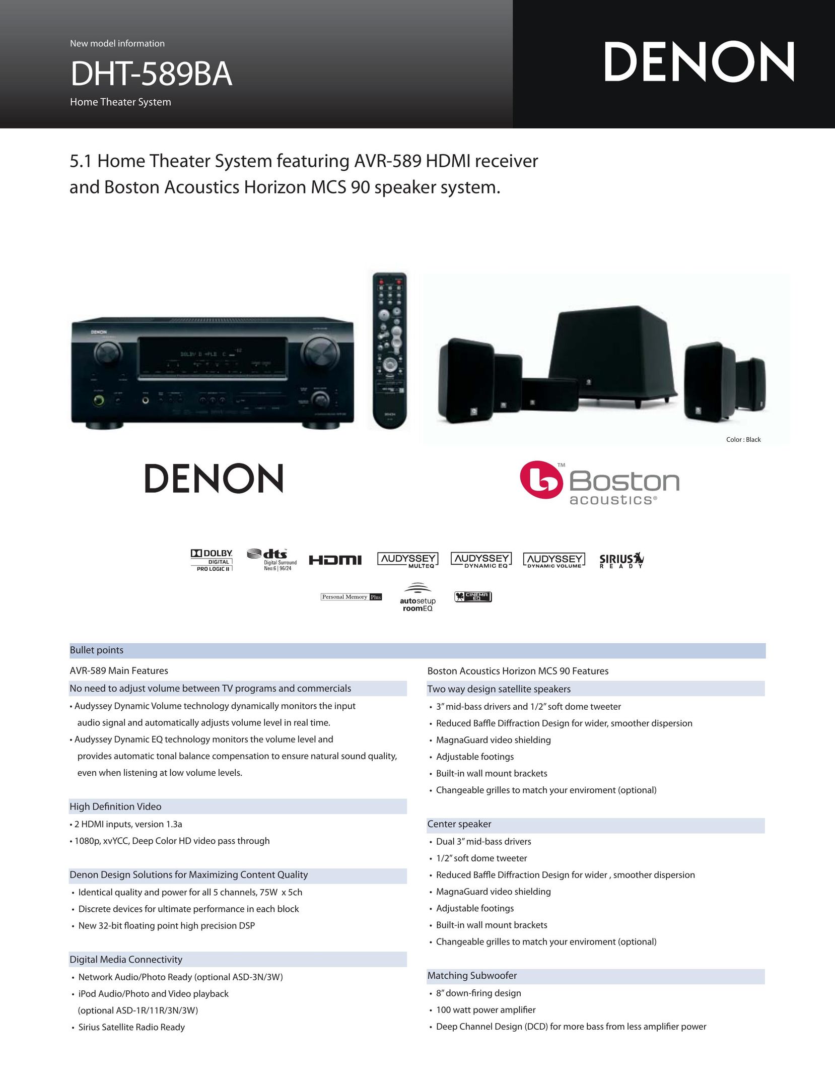 Denon DHT-589BA Home Theater System User Manual