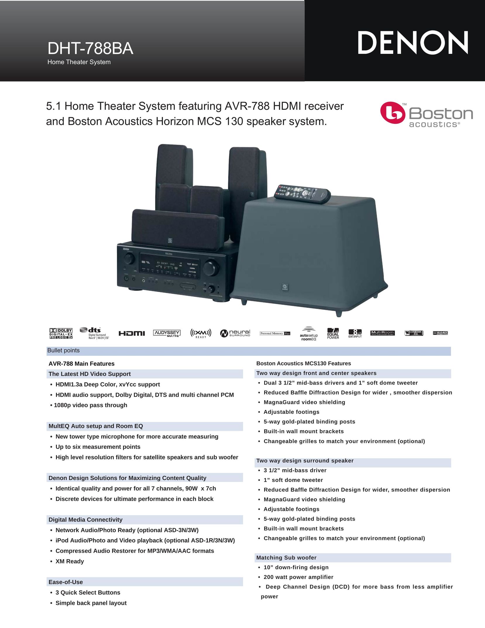 Denon DHT-788BA Home Theater System User Manual