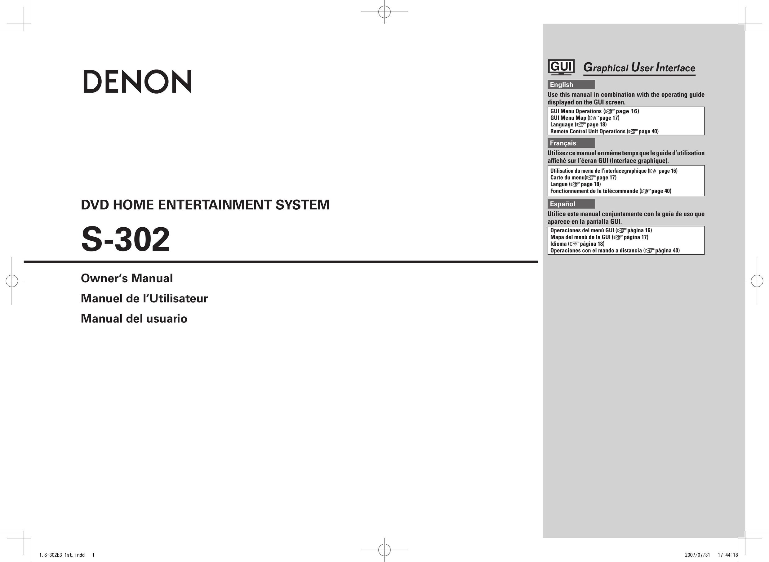 Denon S-302 Home Theater System User Manual