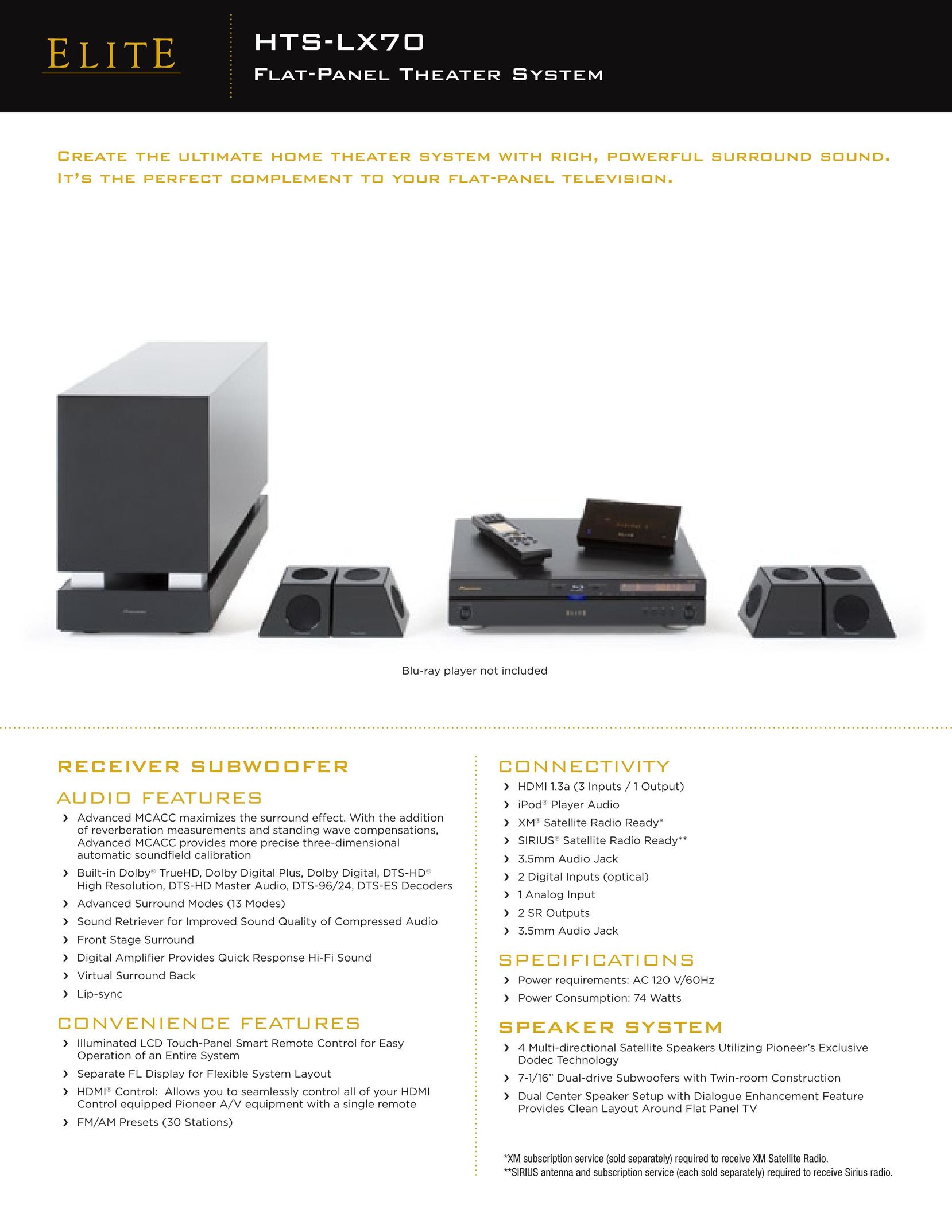 Elite HTS-LX70 Home Theater System User Manual
