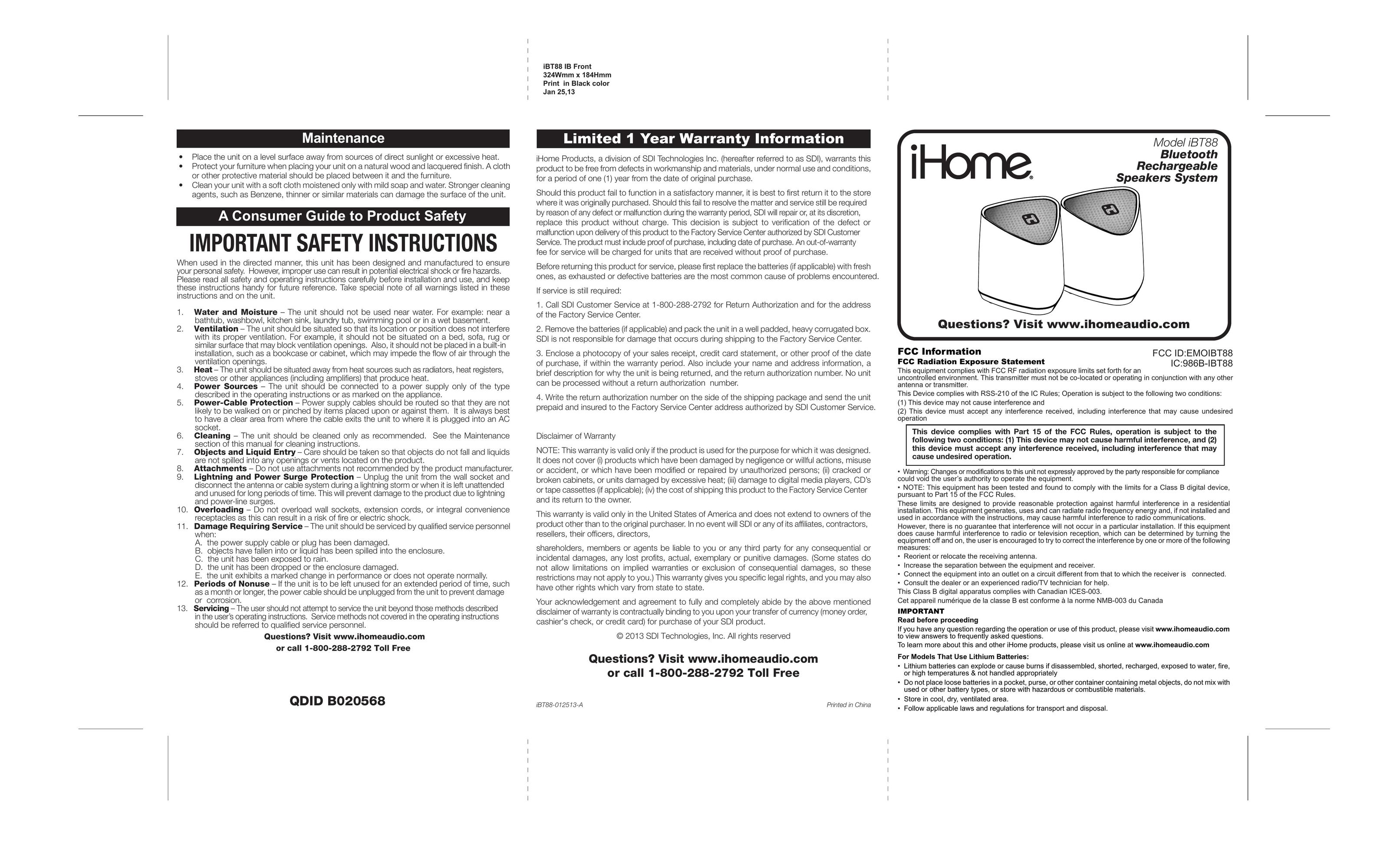 iHome ihome Home Theater System User Manual