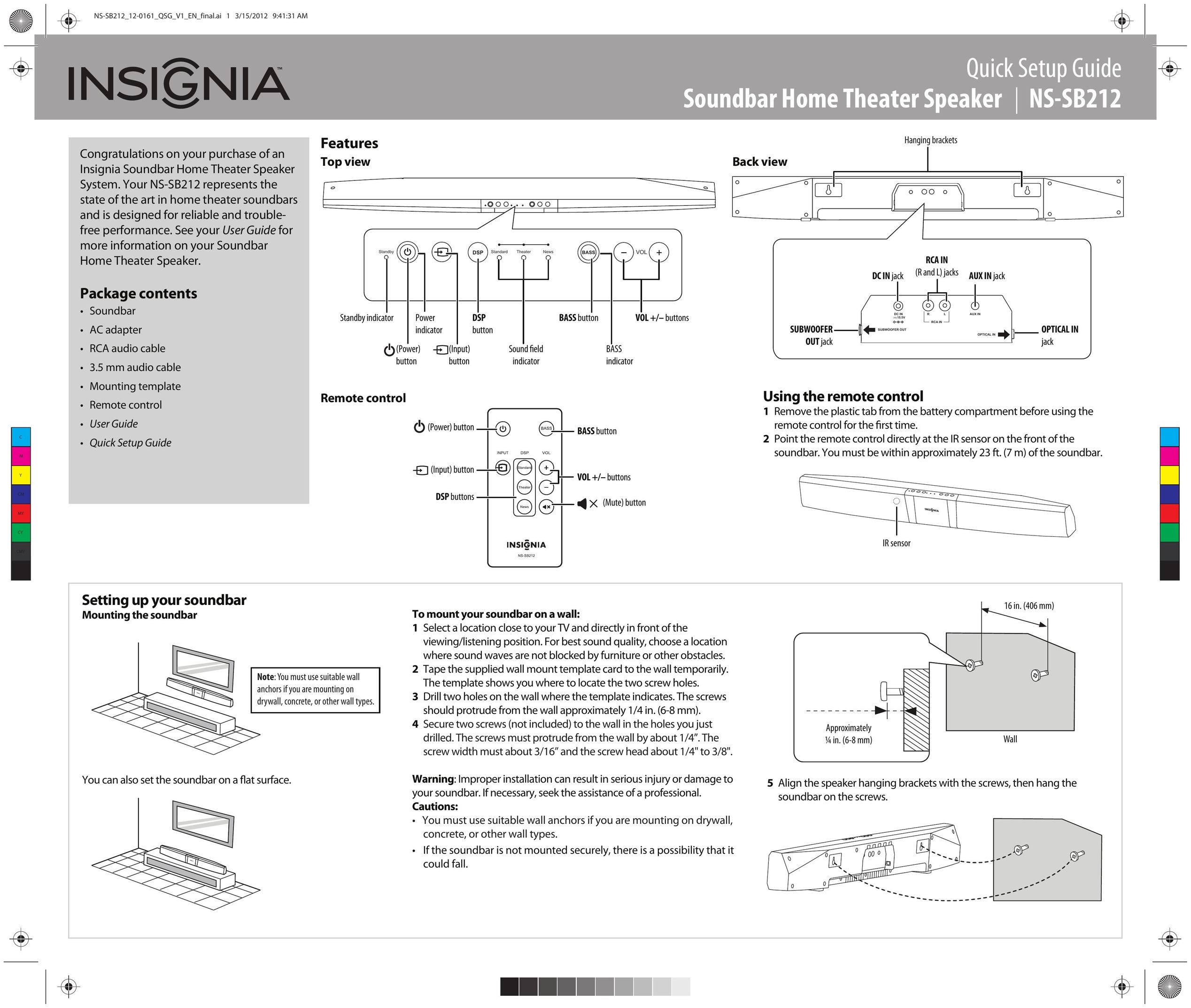 Insignia NS-SB212 Home Theater System User Manual