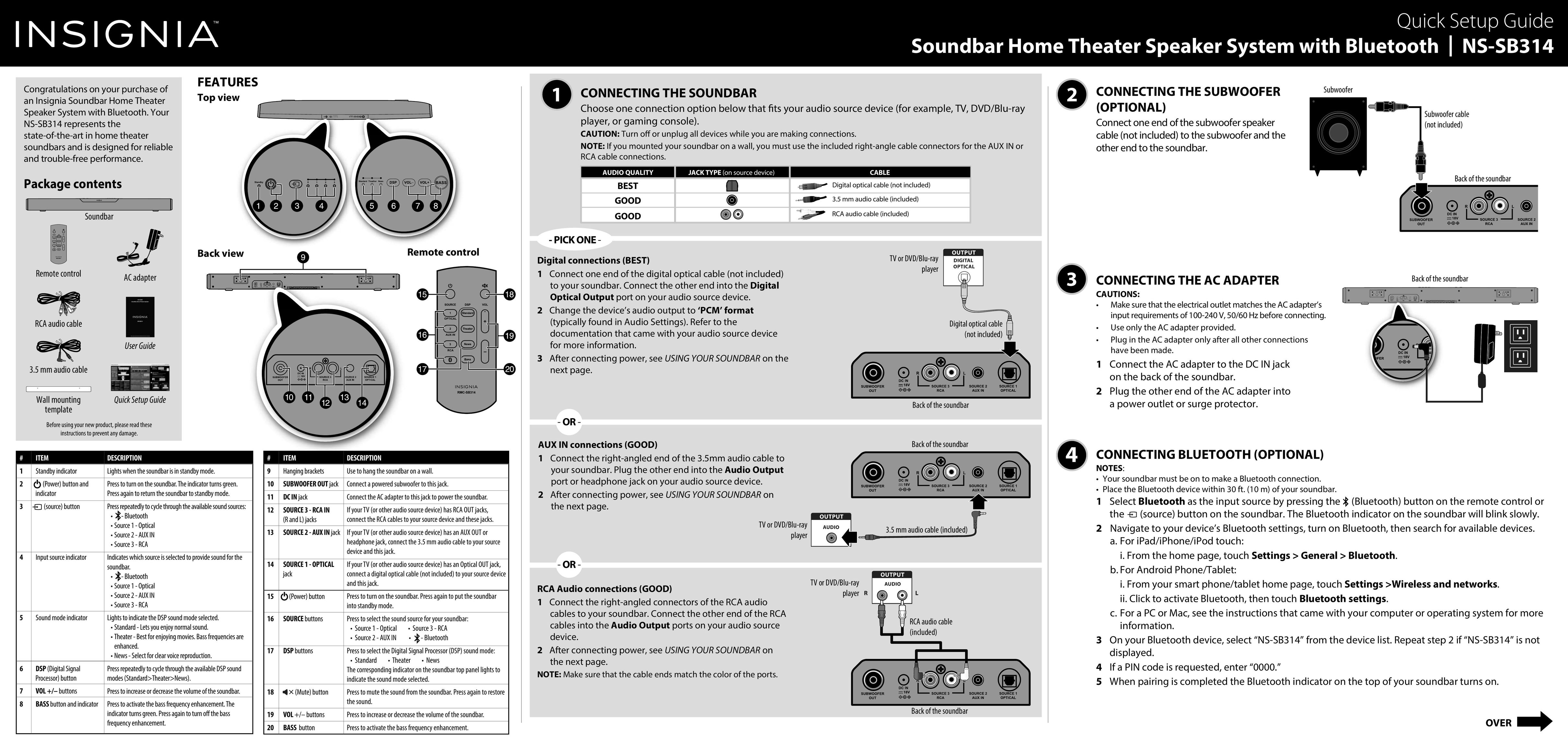 Insignia NS-SB314 Home Theater System User Manual
