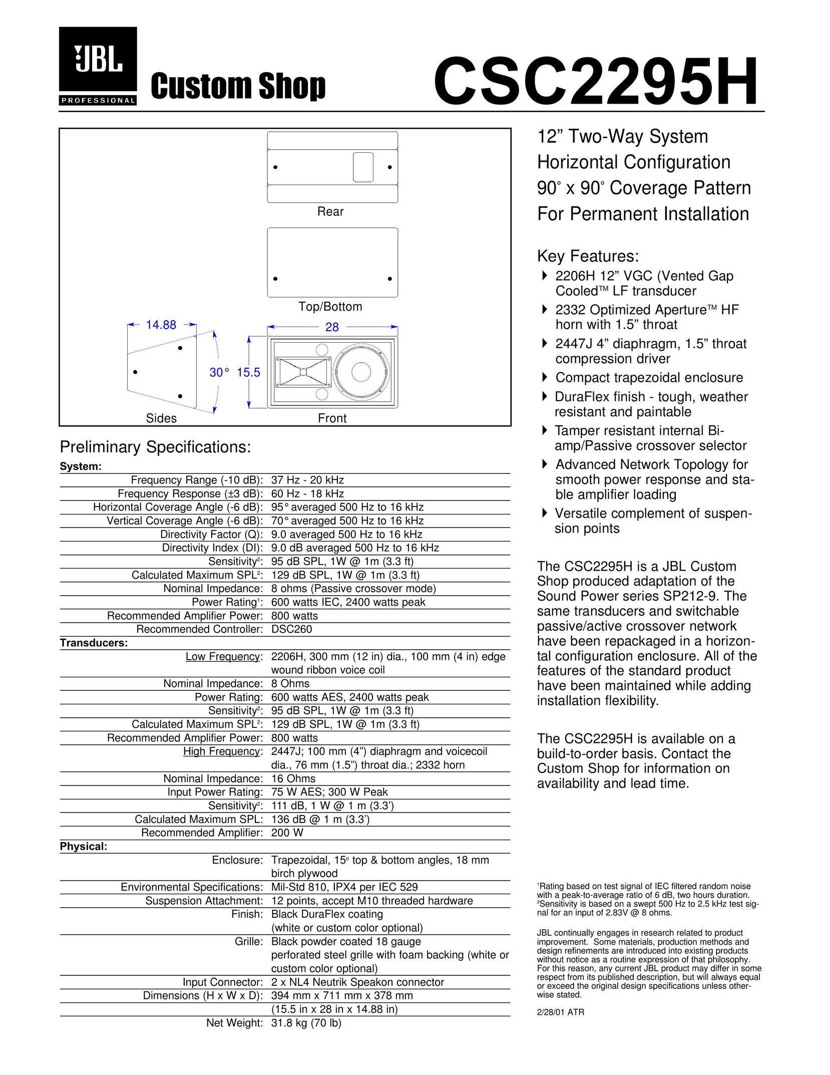 JBL CSC2295H Home Theater System User Manual