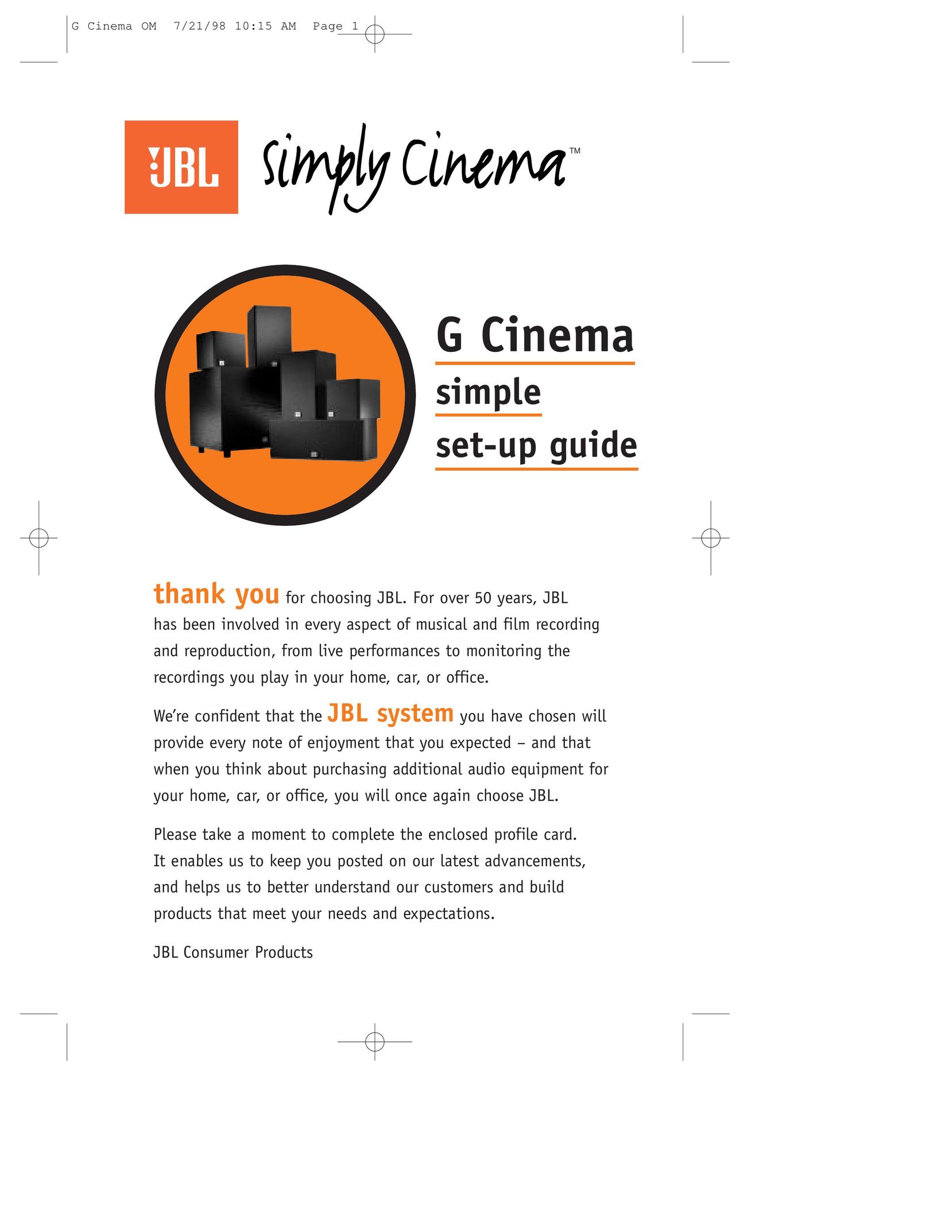 JBL G Cinema Home Theater System User Manual