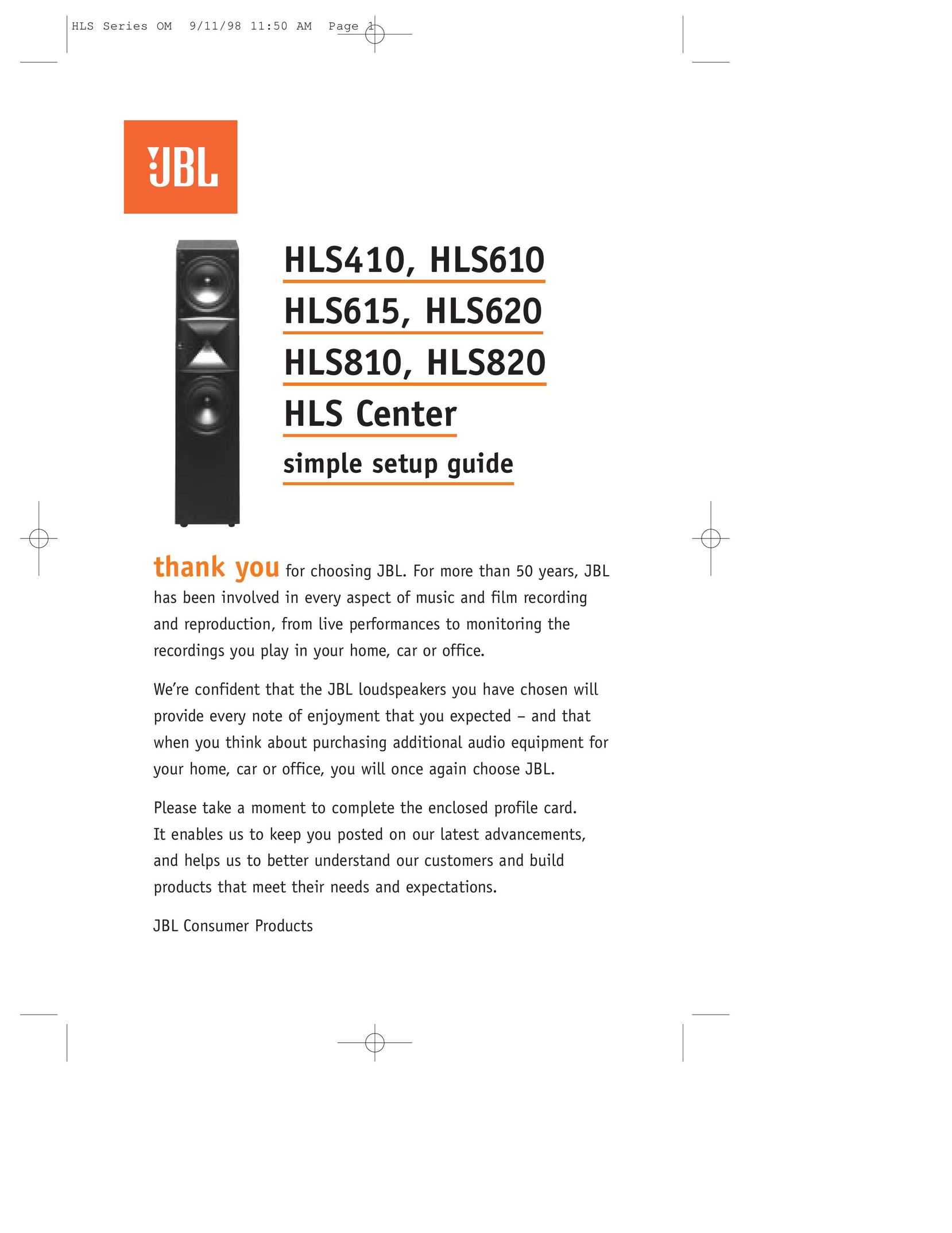 JBL HLS610 Home Theater System User Manual