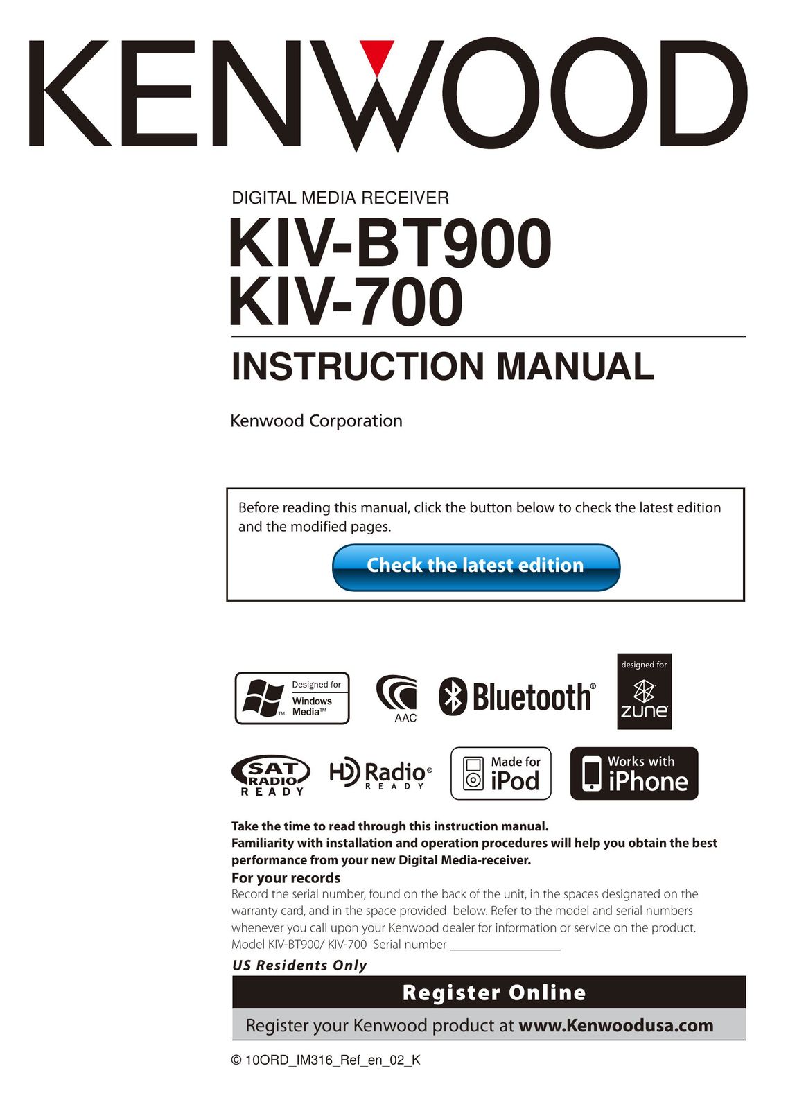 Kenwood KIV-700 Home Theater System User Manual