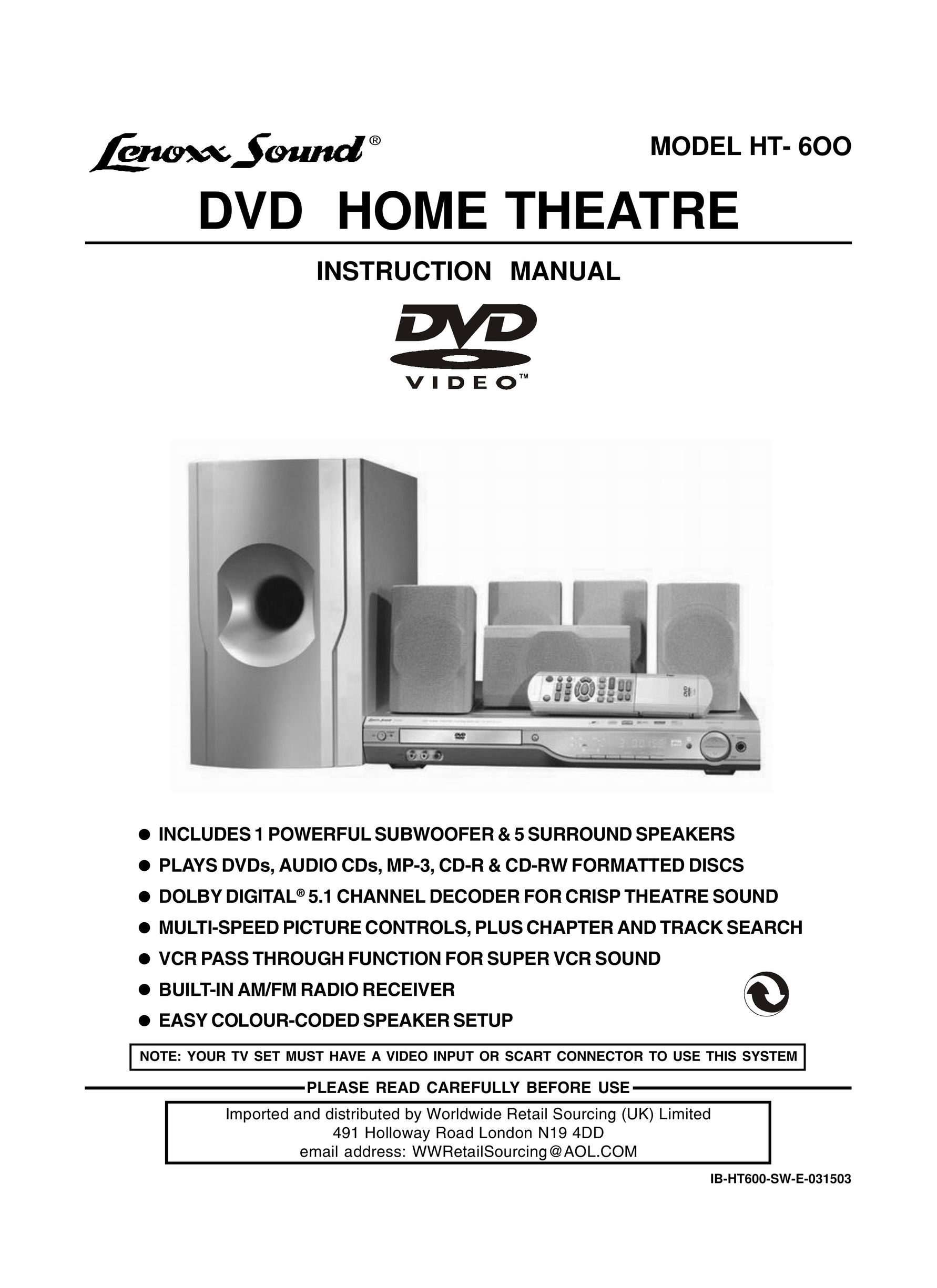 Lenoxx Electronics HT600 Home Theater System User Manual