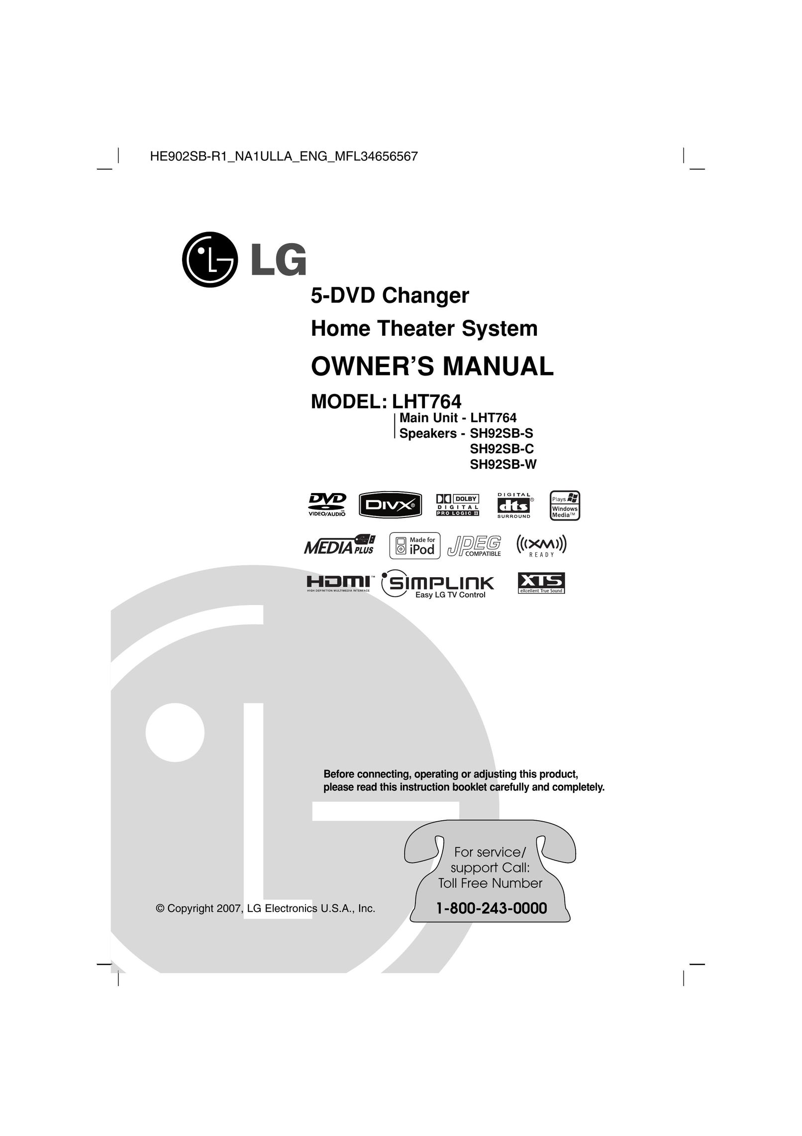 LG Electronics LHT764 Home Theater System User Manual