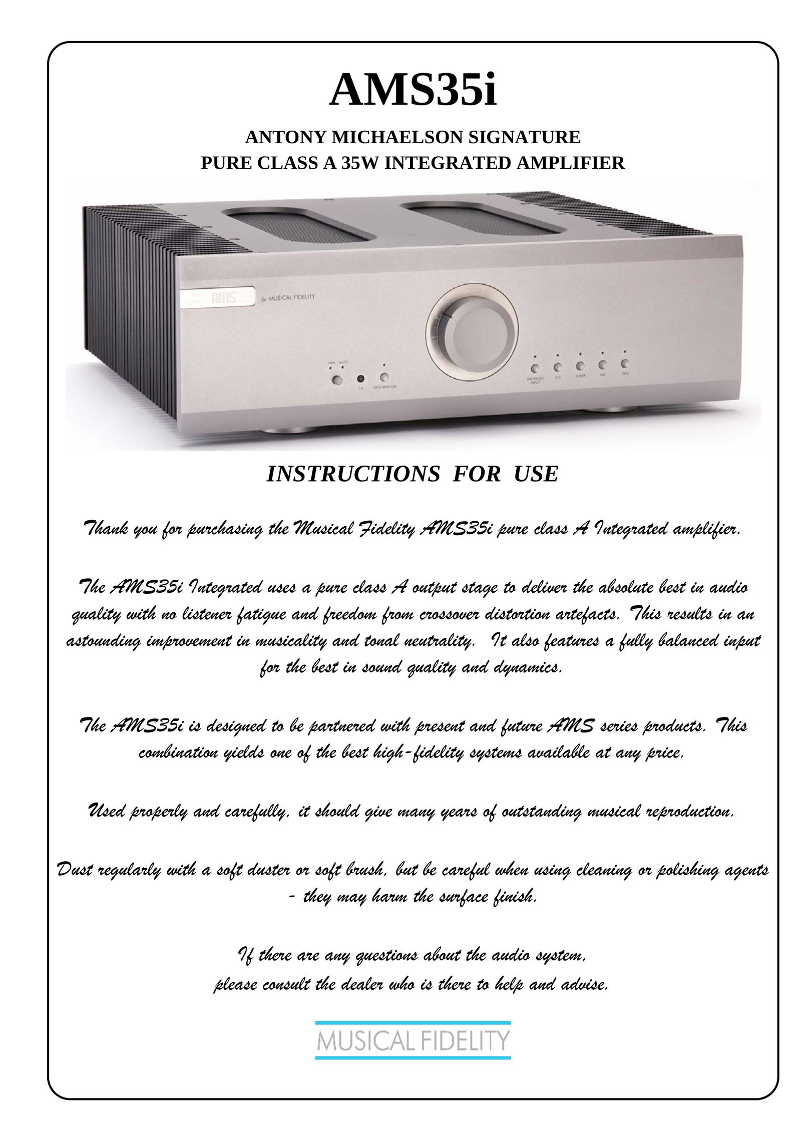 Musical Fidelity AMS35I Home Theater System User Manual