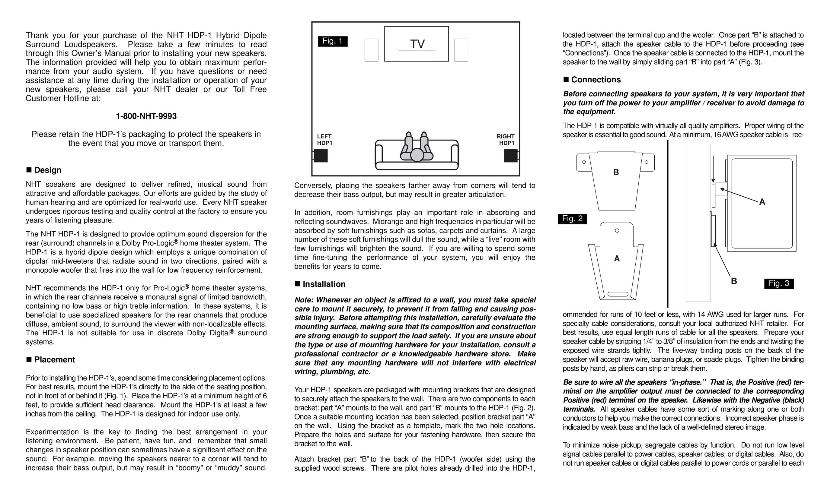 NHT HDP-1 Home Theater System User Manual