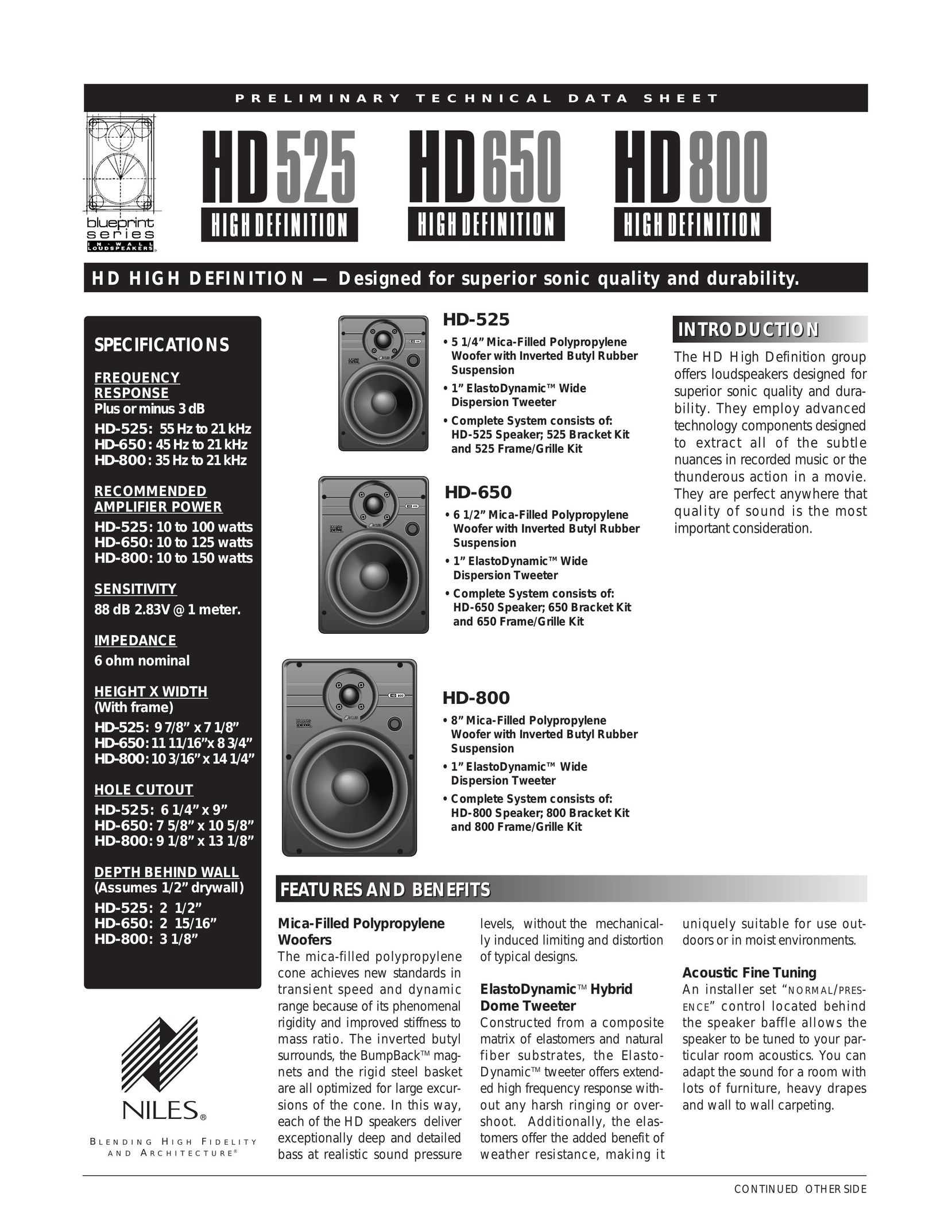 Niles Audio HD-800: 35 Hz to 21 kHz Home Theater System User Manual
