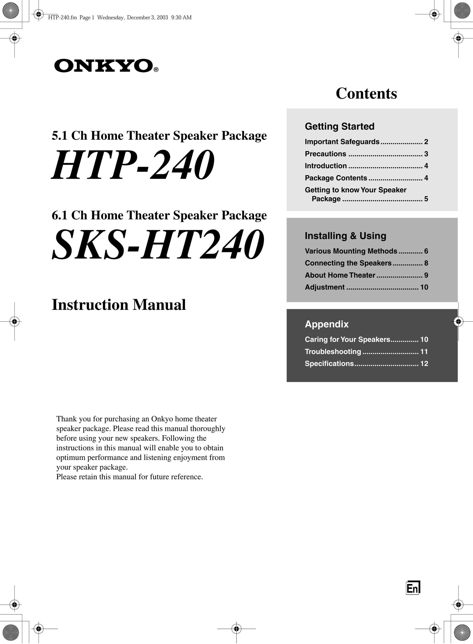 Onkyo HTP-240 Home Theater System User Manual