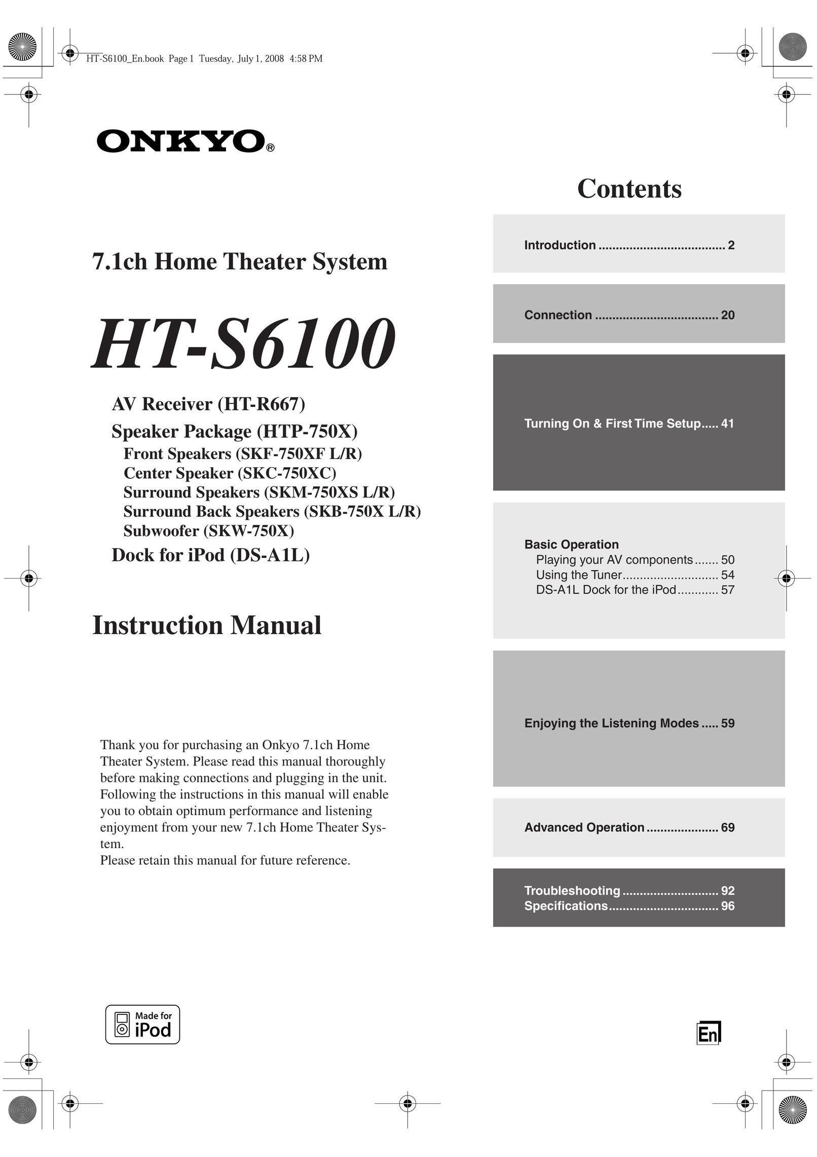 Onkyo SKB-750X L Home Theater System User Manual