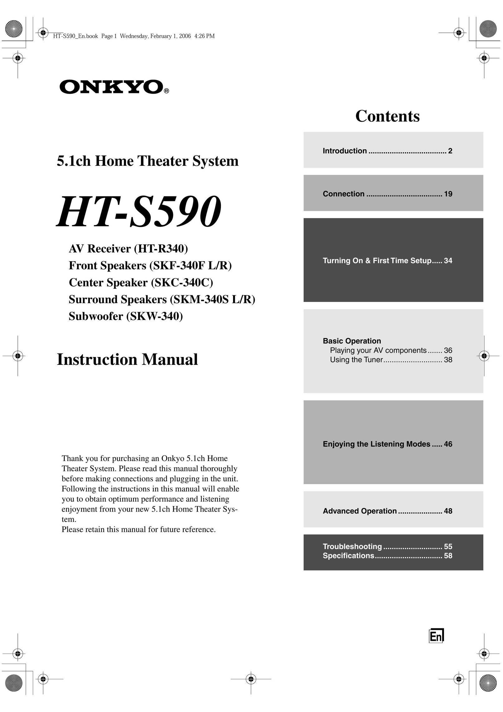 Onkyo SKF-340F Home Theater System User Manual