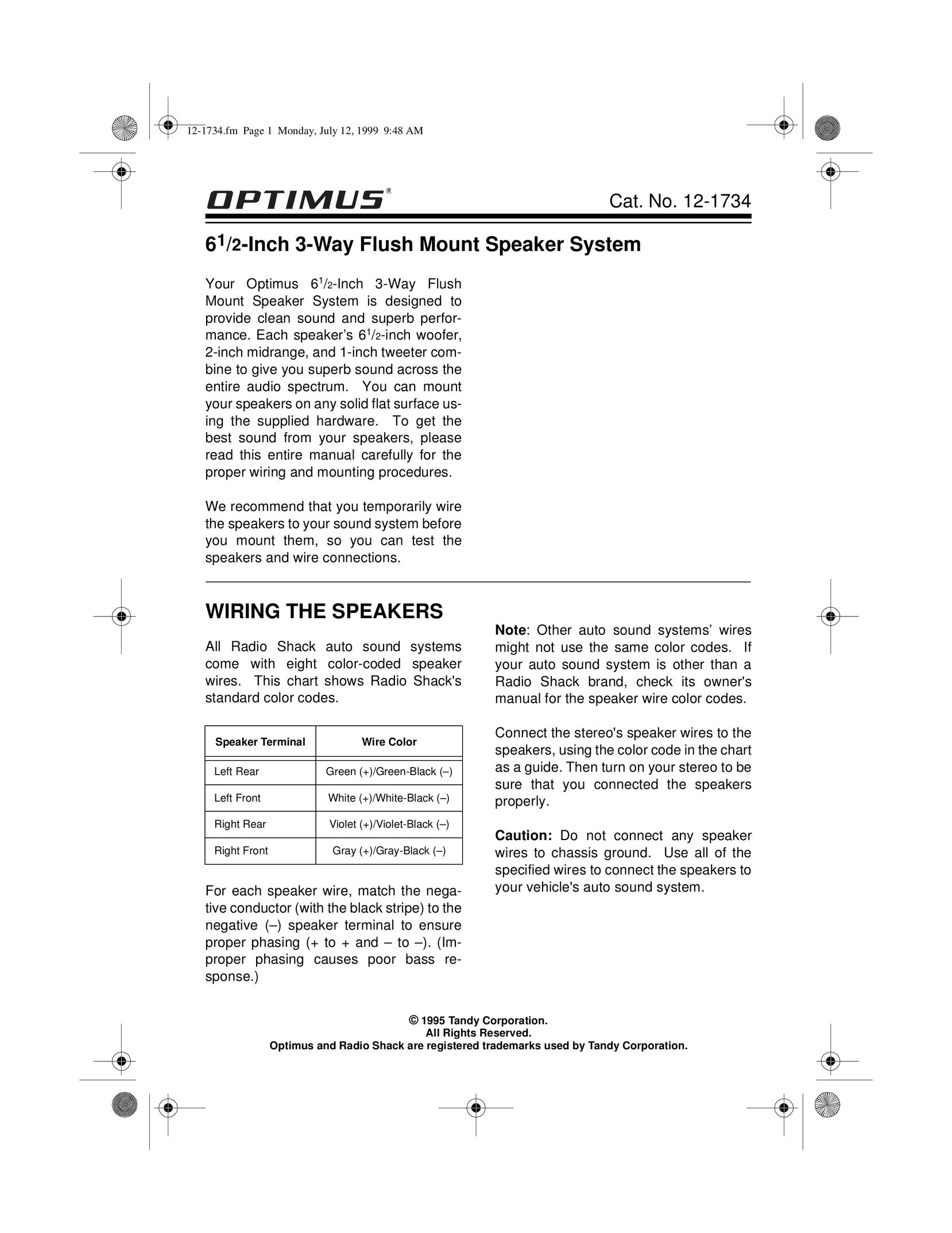 Optimus 12-1734 Home Theater System User Manual