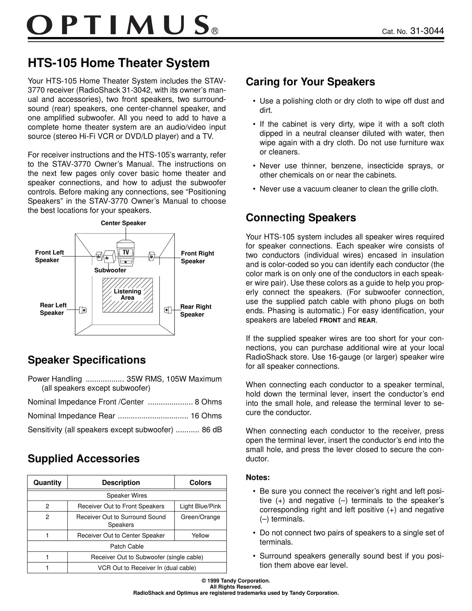 Optimus 31-3044 Home Theater System User Manual