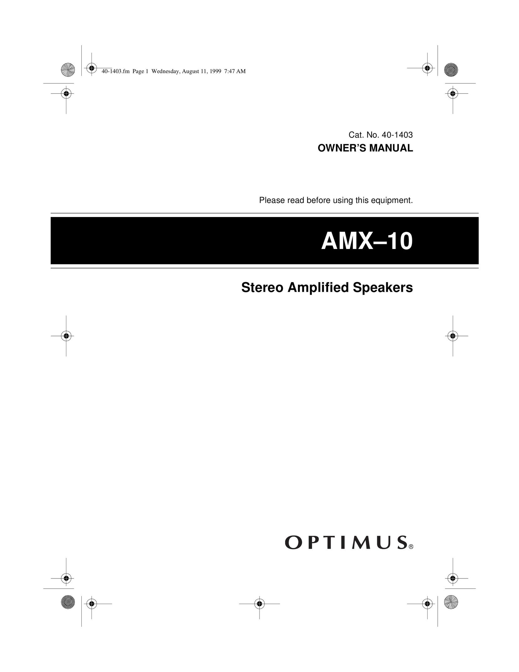 Optimus AMX-10 Speaker System User Manual