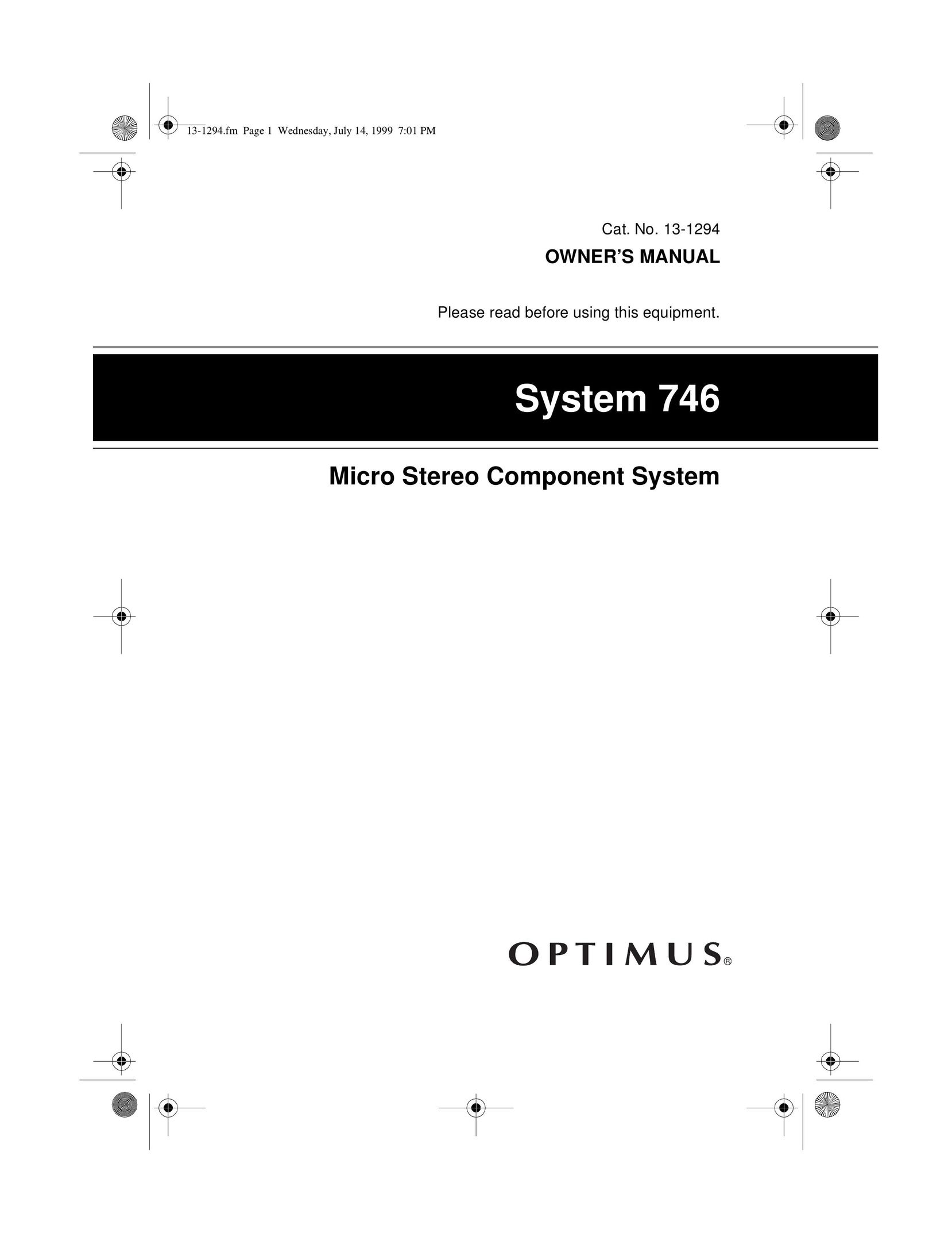 Optimus SYSTEM 746 Home Theater System User Manual