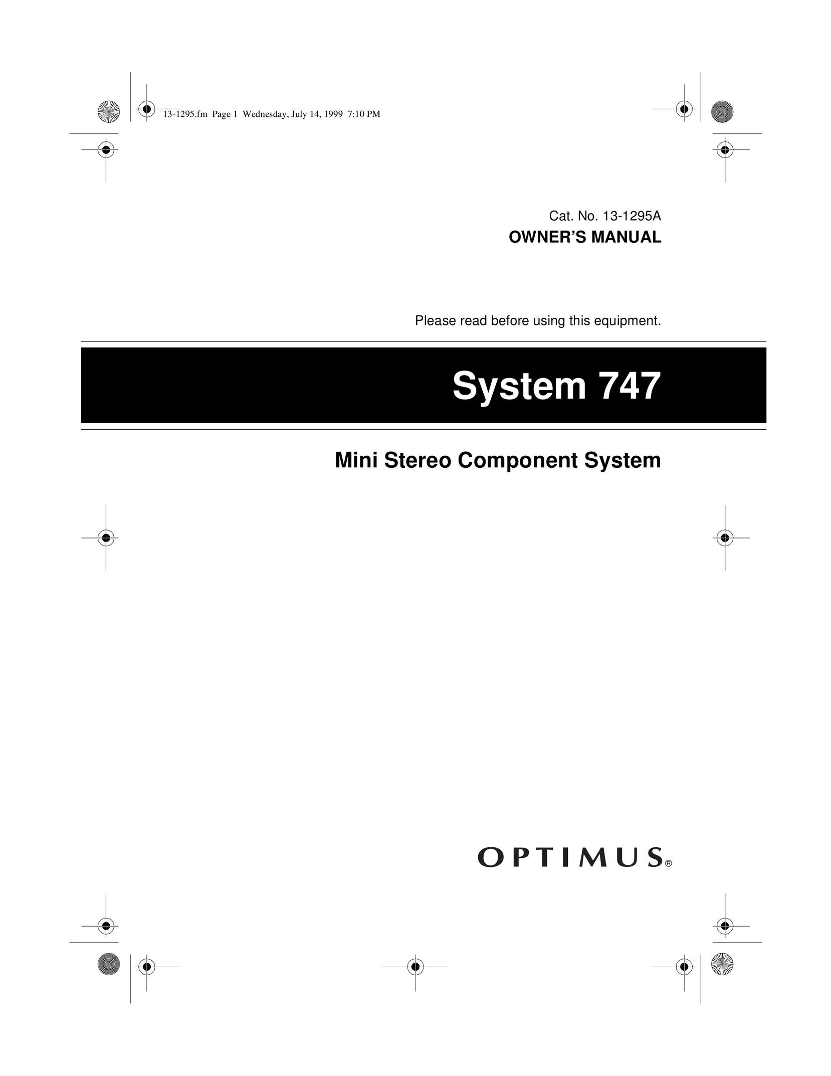 Optimus SYSTEM 747 Home Theater System User Manual