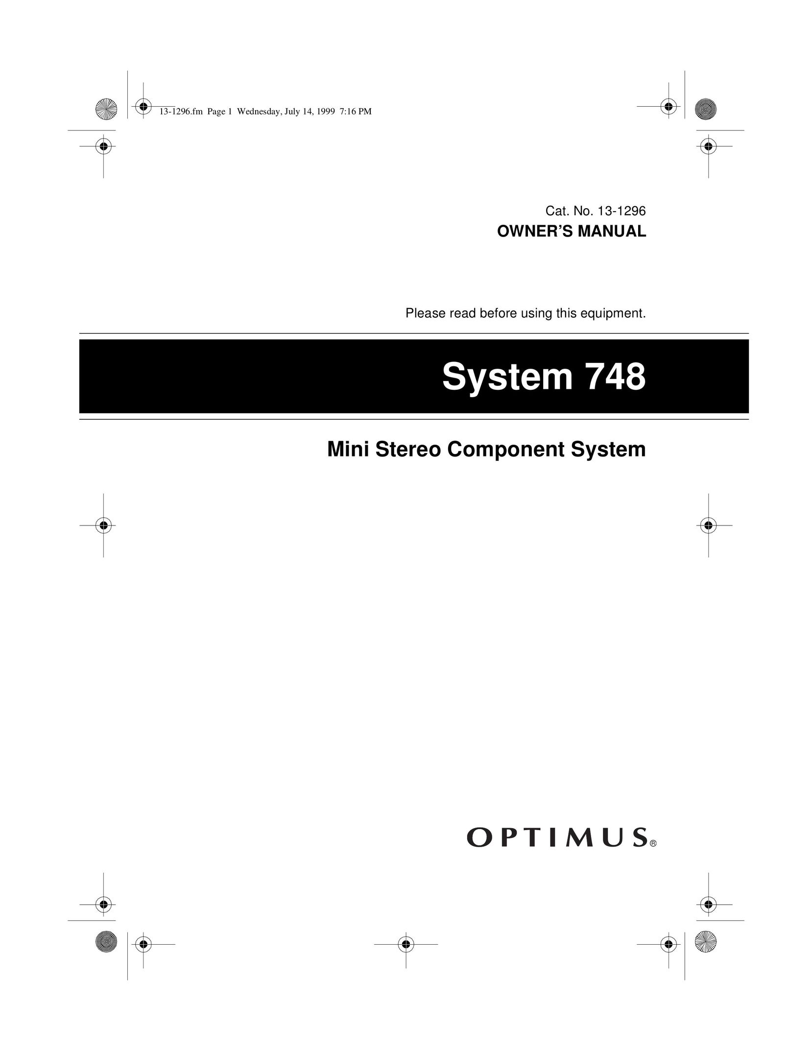 Optimus SYSTEM 748 Home Theater System User Manual