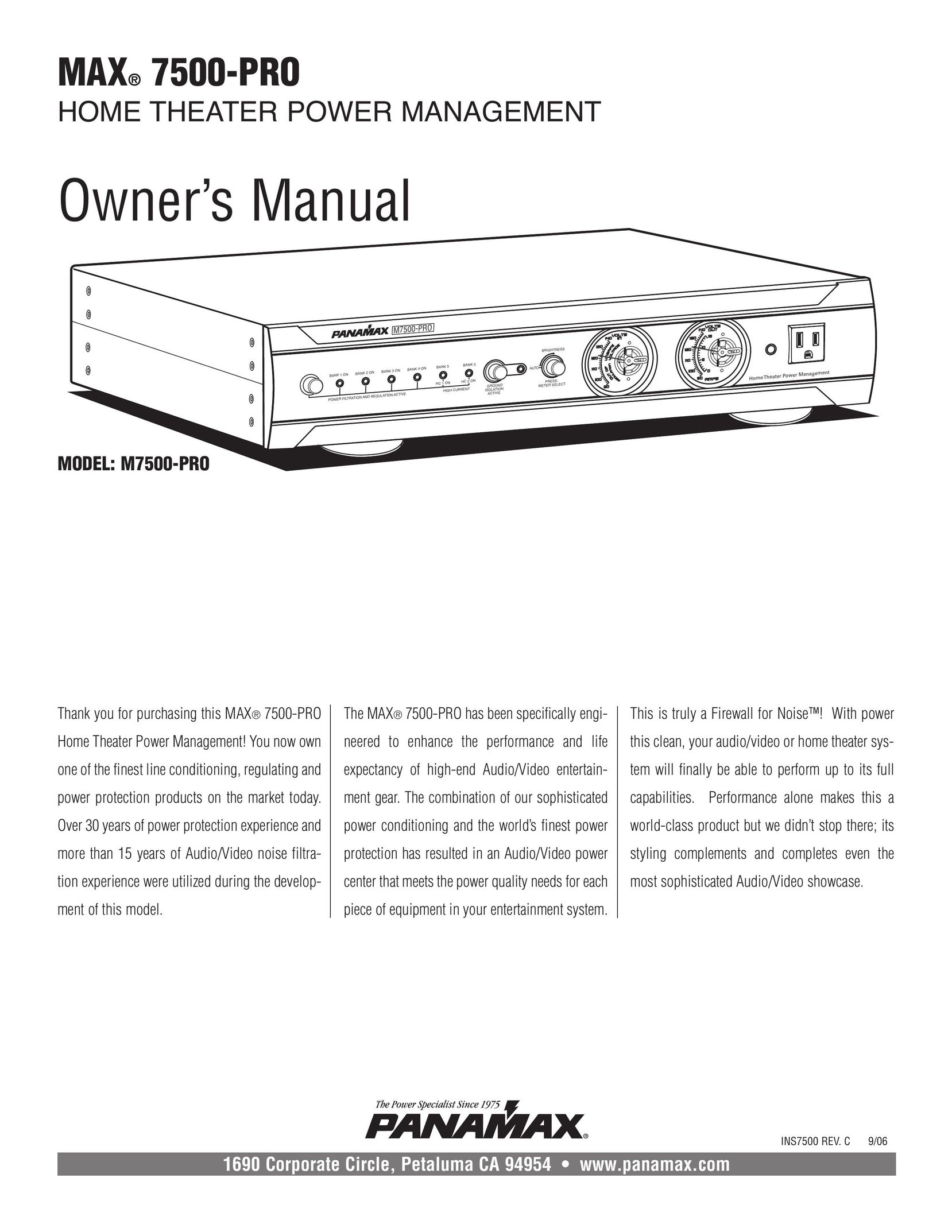 Panamax 7500-PRO Home Theater System User Manual