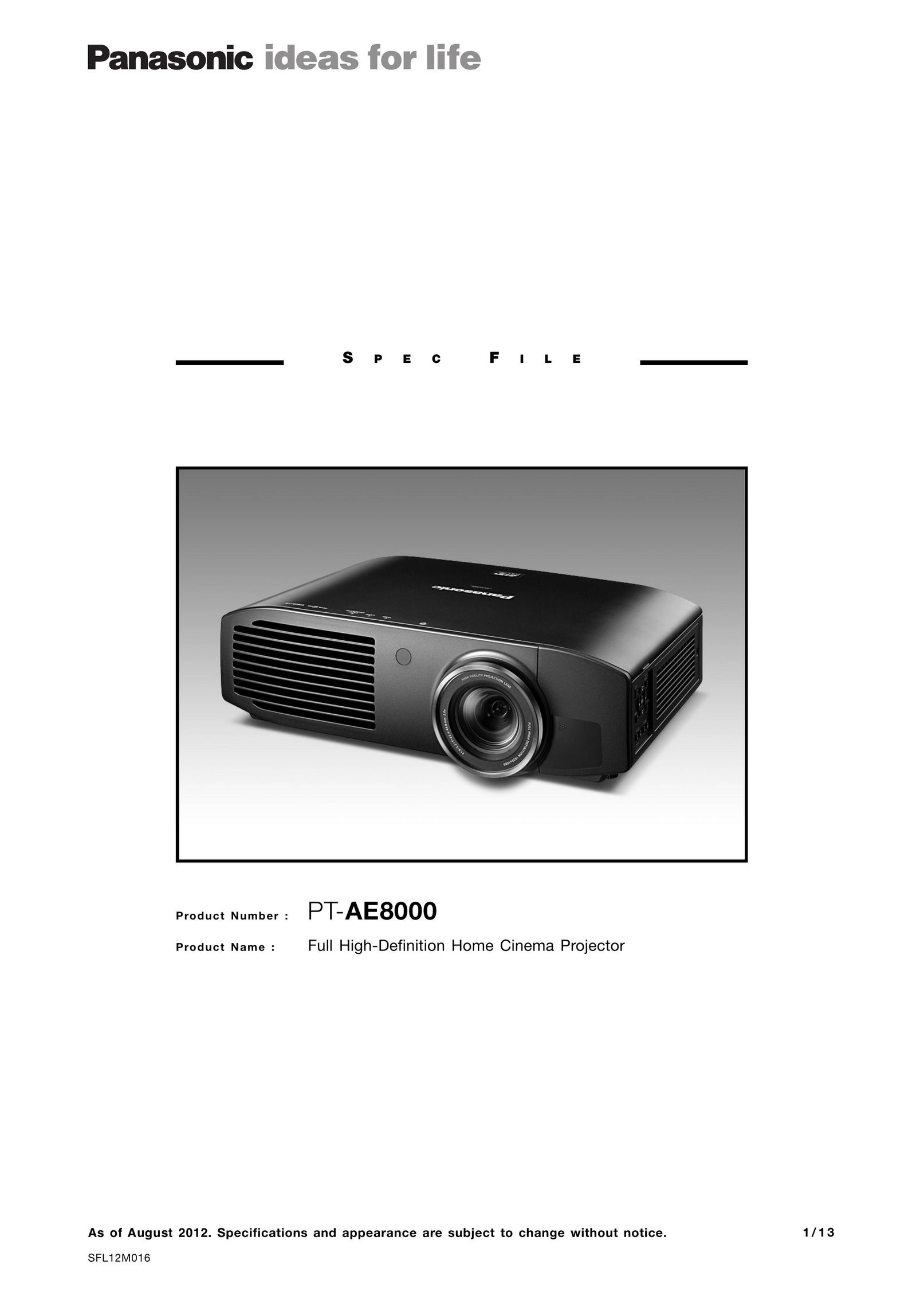 Panasonic PT-AE8000 Home Theater System User Manual