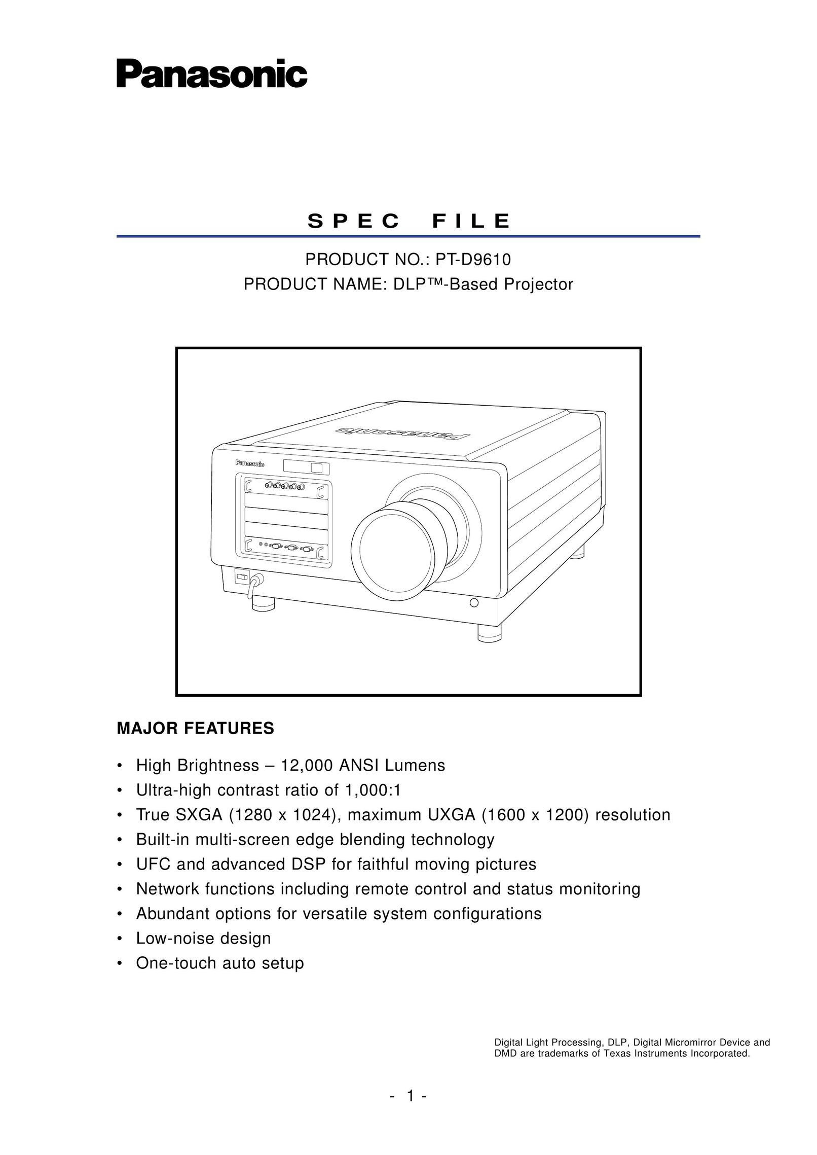Panasonic PT-D9610 Home Theater System User Manual