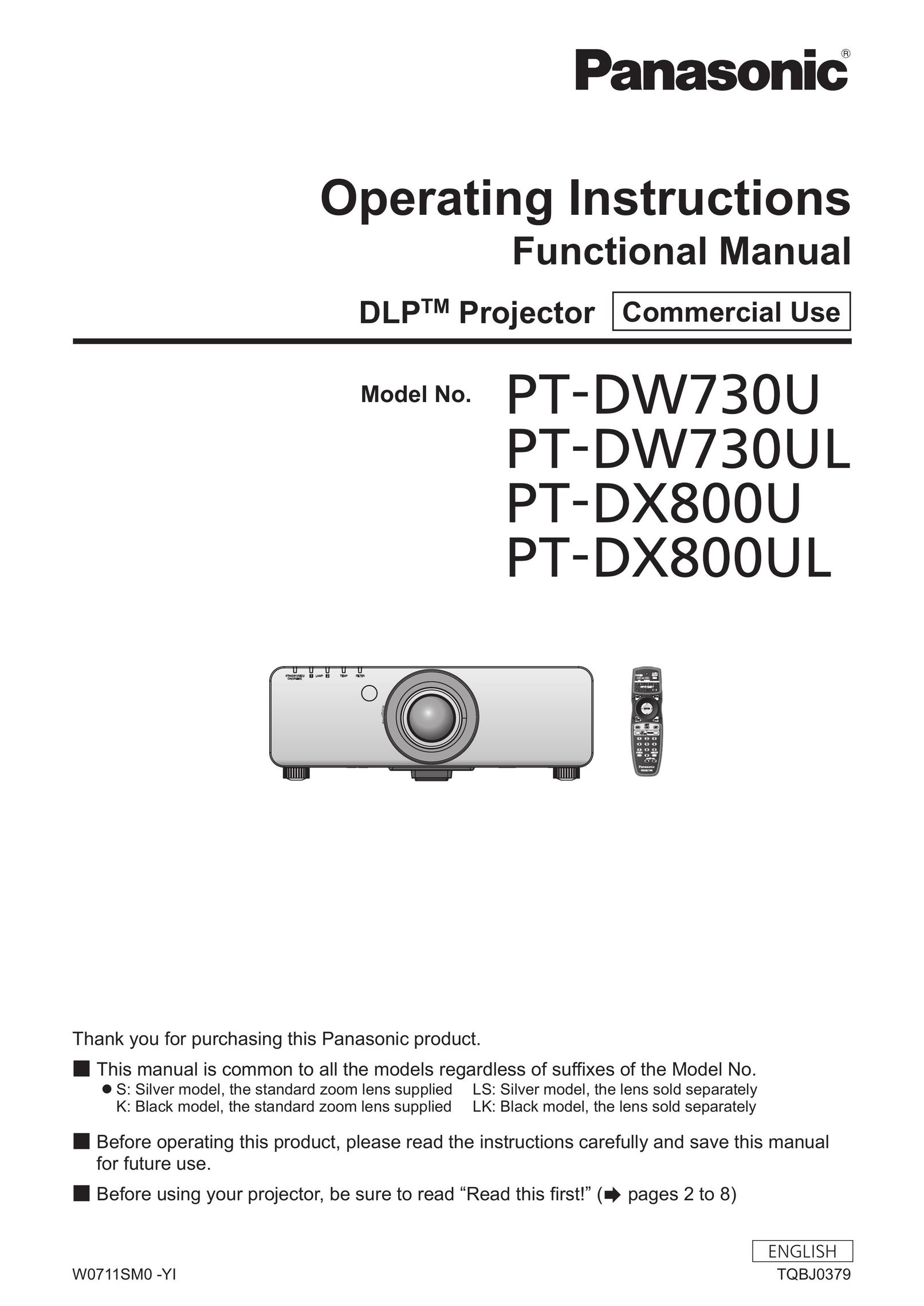 Panasonic PT-DW730U Home Theater System User Manual