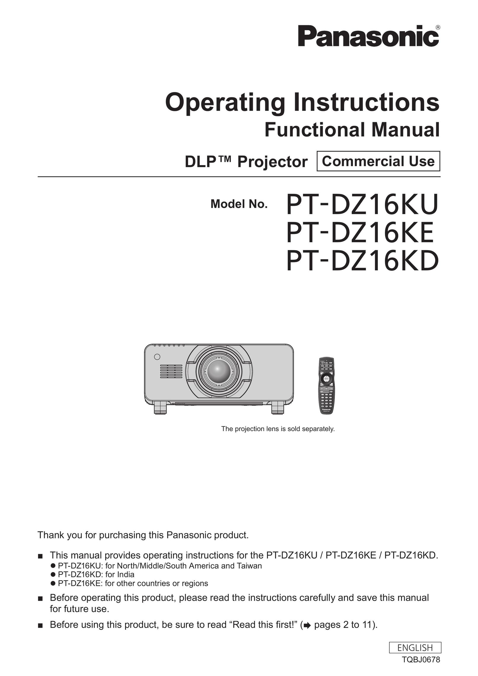 Panasonic PT-DZ16KE Home Theater System User Manual