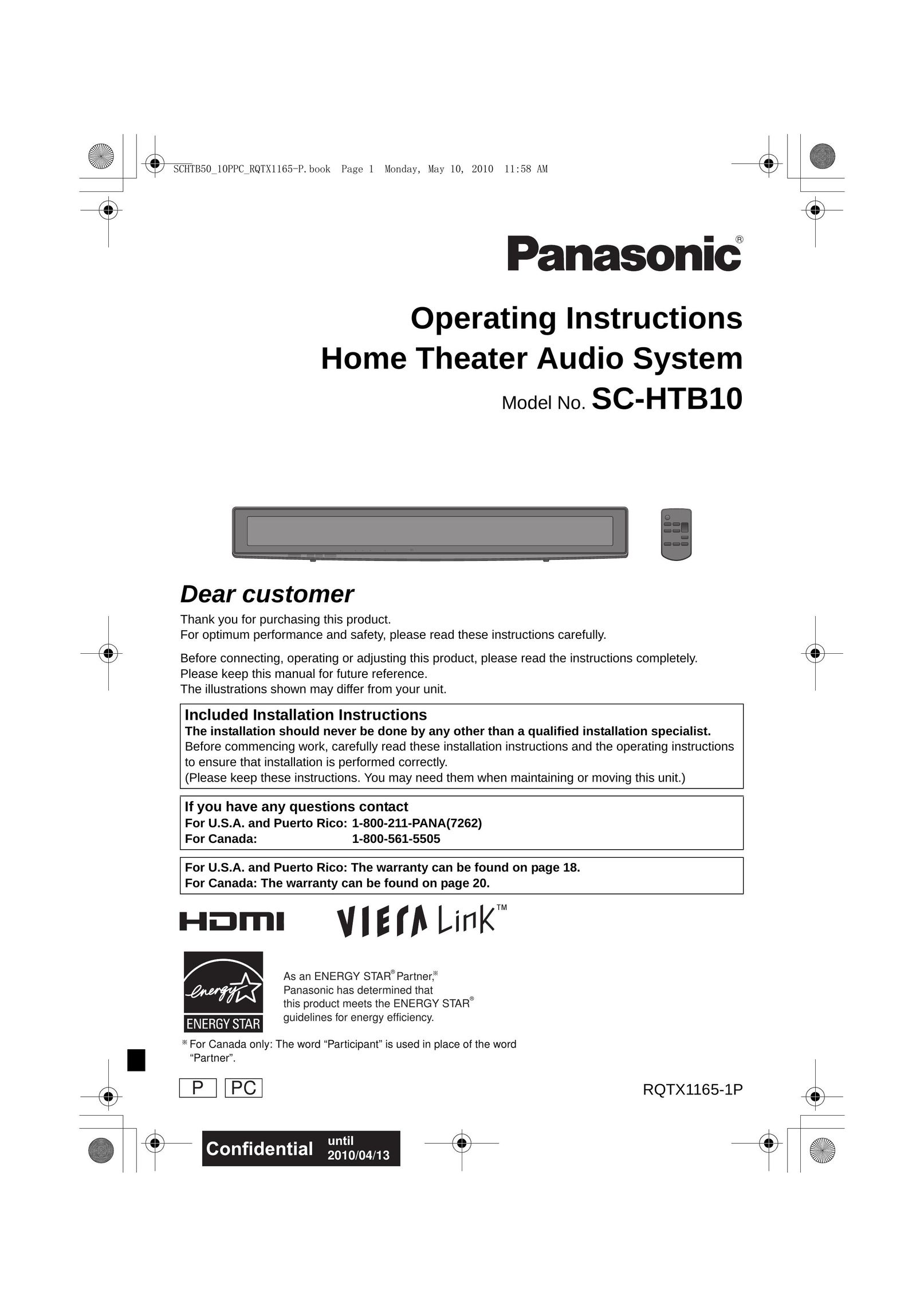 Panasonic RQTX1165-1P Home Theater System User Manual