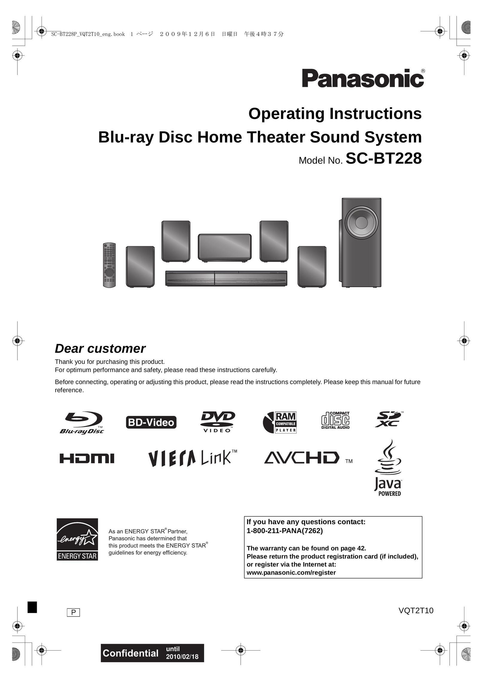 Panasonic SC-BT228 Home Theater System User Manual