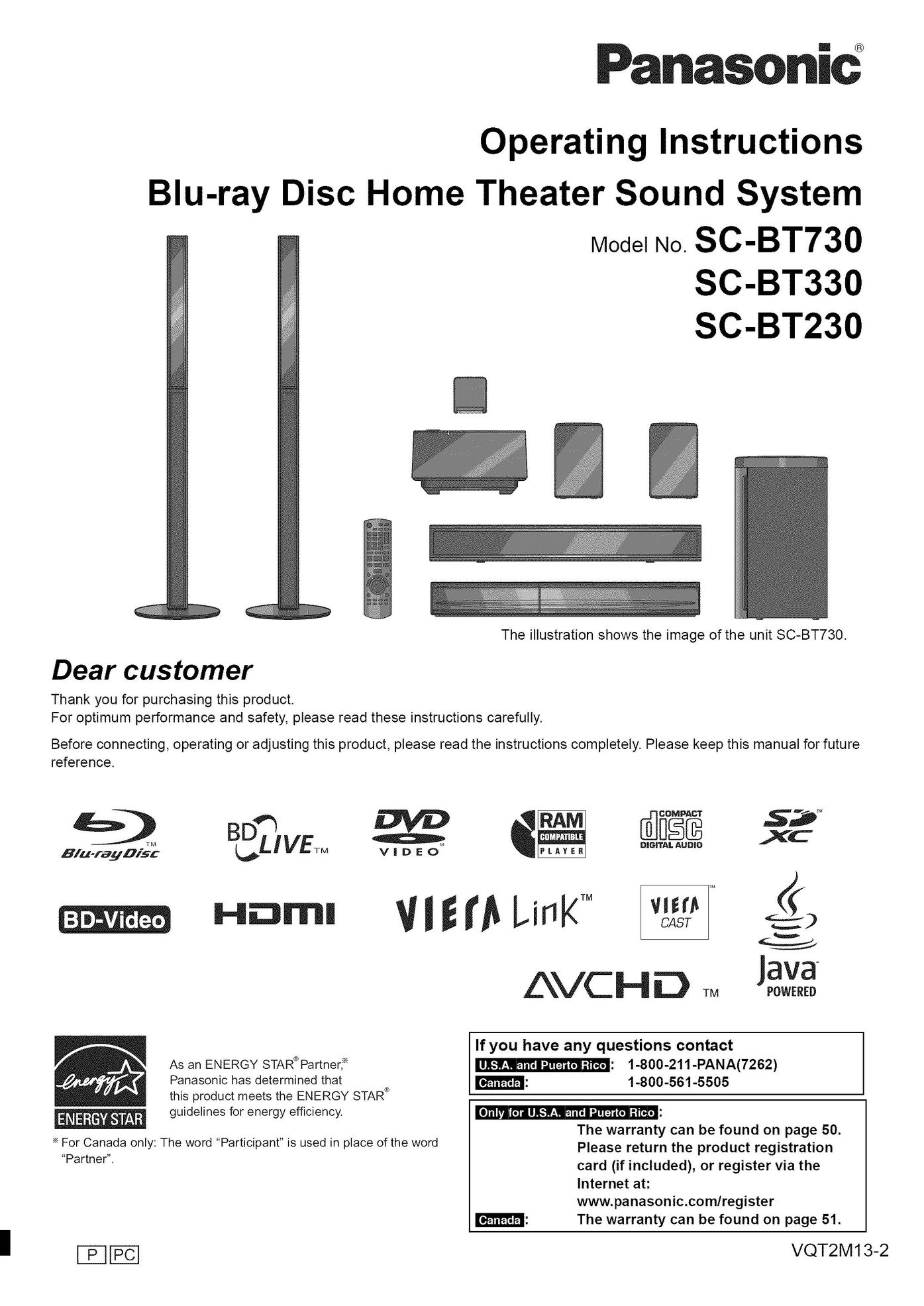 Panasonic SC-BT730 Home Theater System User Manual