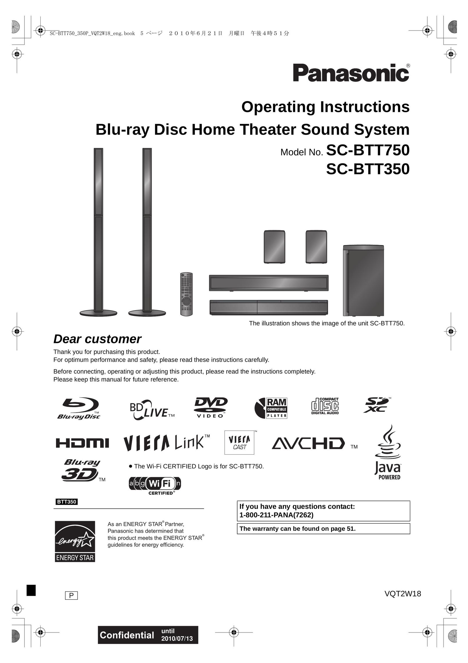 Panasonic SC-BTT750 Home Theater System User Manual