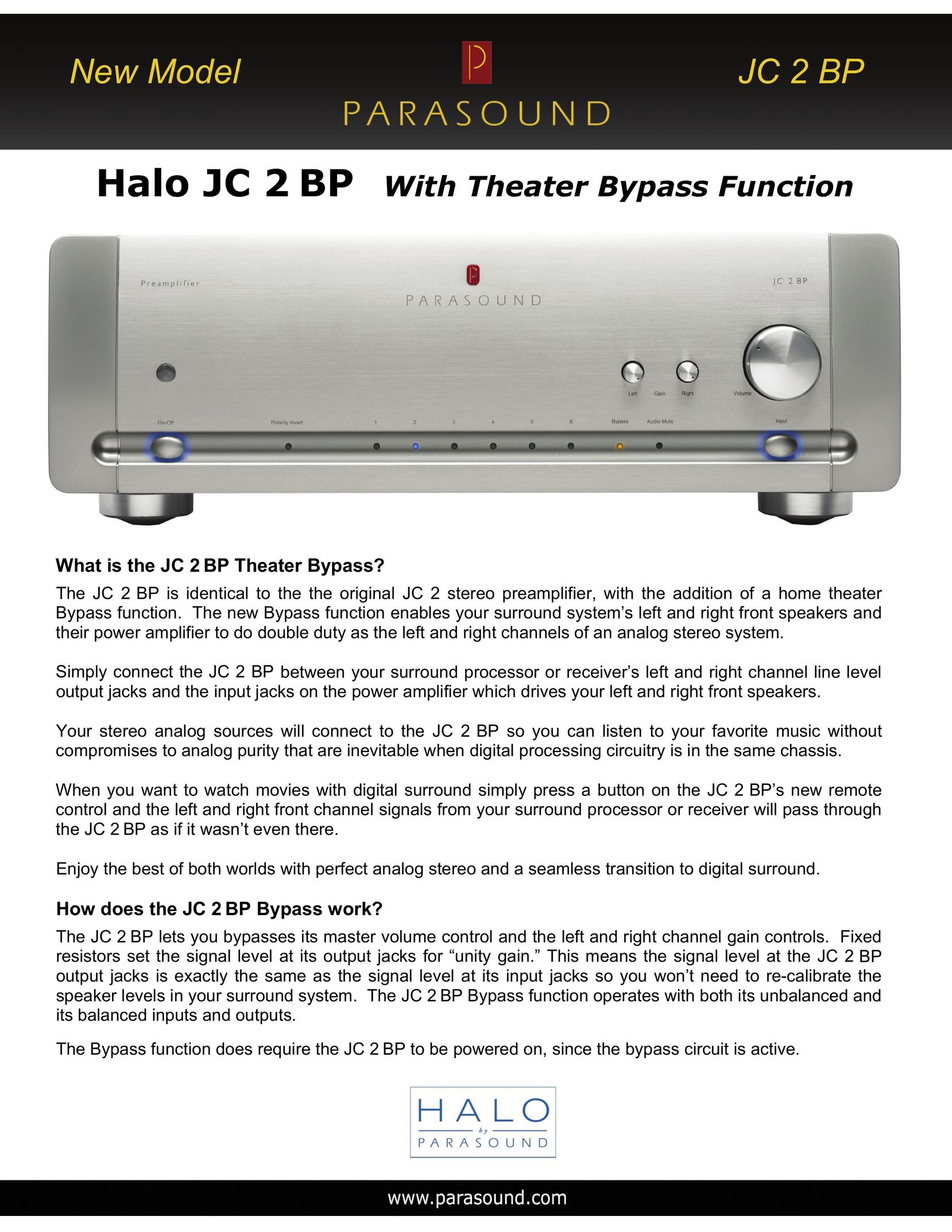 Parasound JC 2 BP Home Theater System User Manual