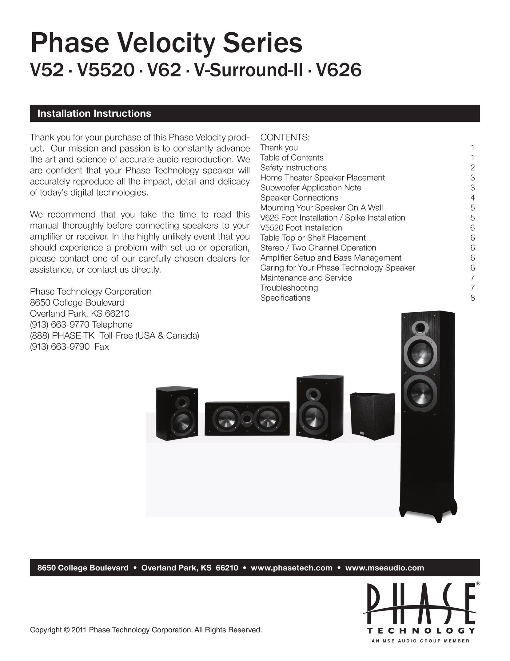 Phase Technology V52 Home Theater System User Manual