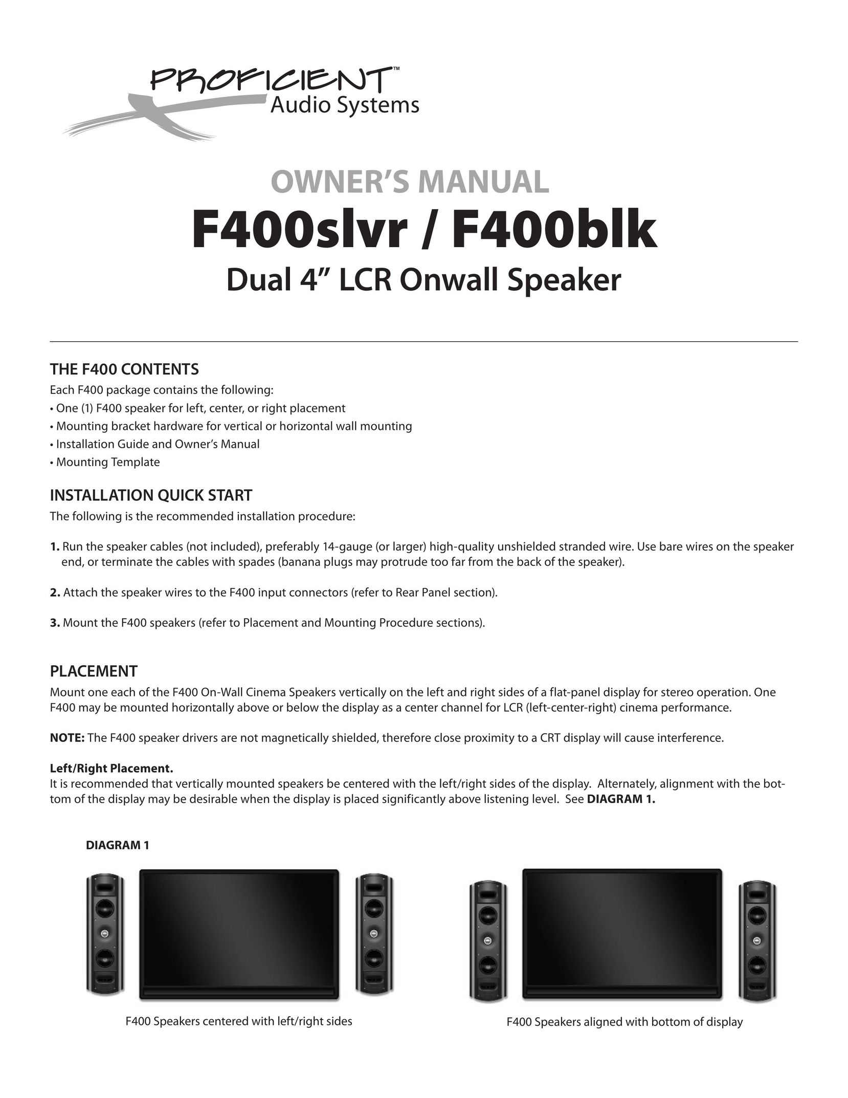 Proficient Audio Systems F400SLVR Home Theater System User Manual