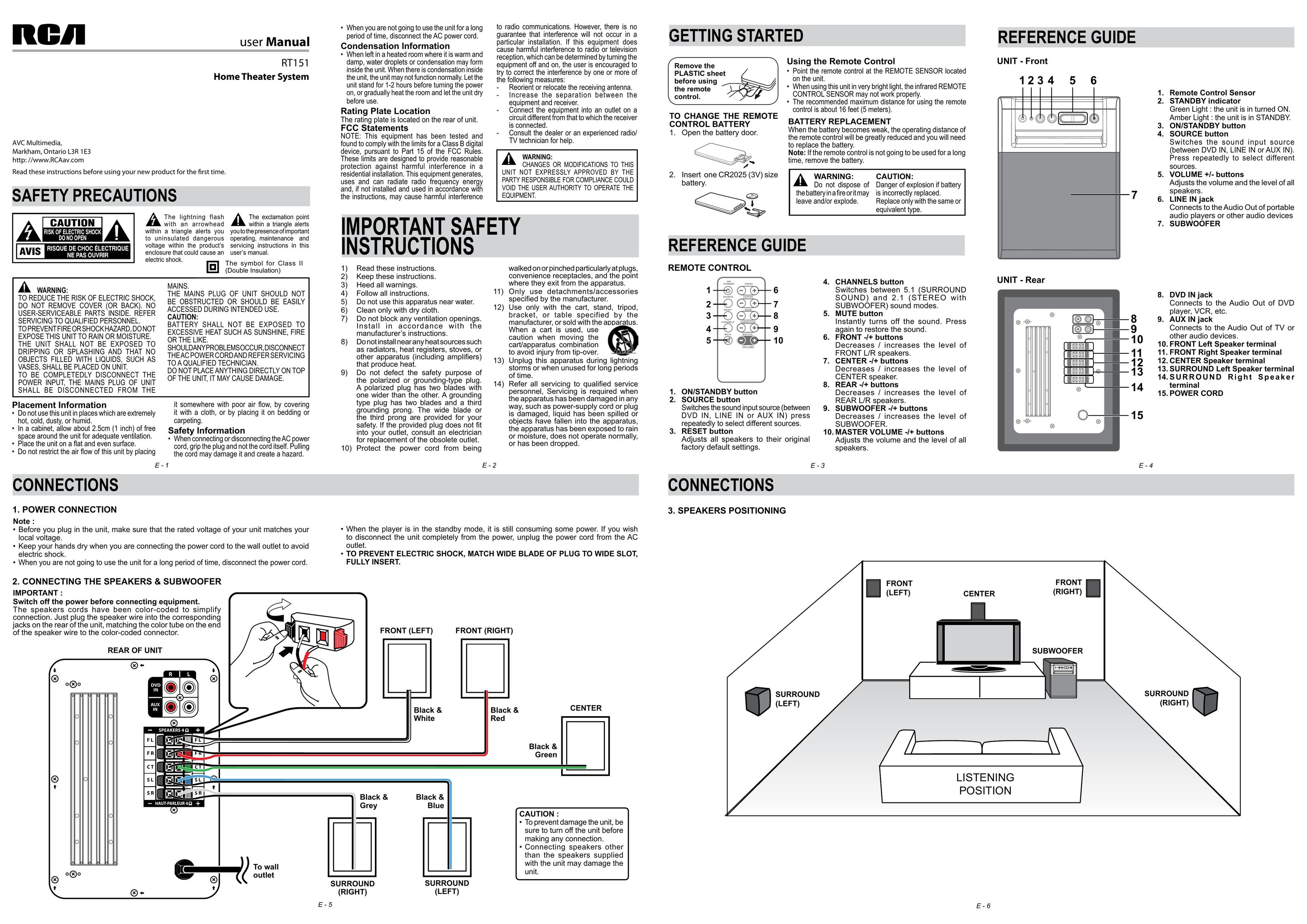 RCA RT151 Home Theater System User Manual