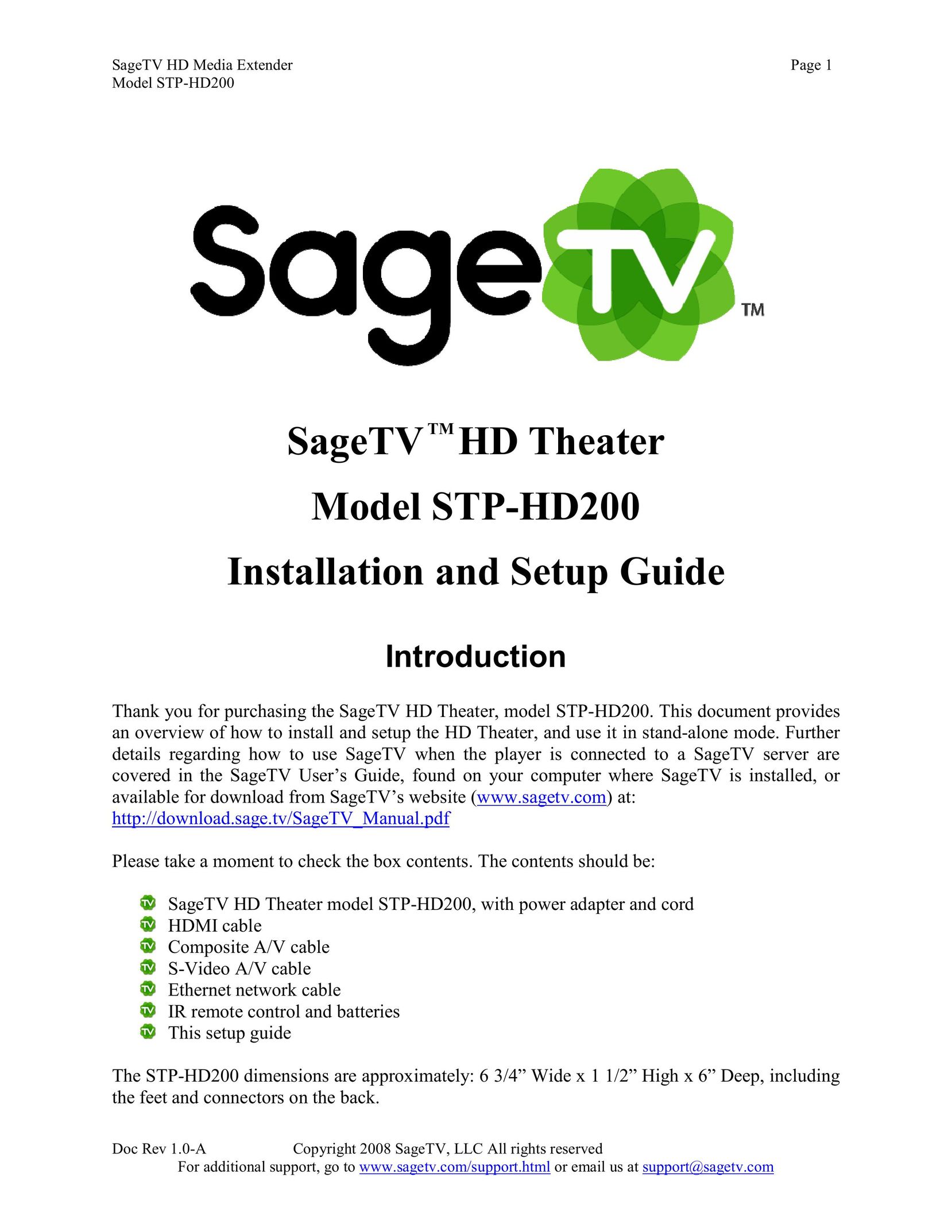 Sager Electronics STP-HD200 Home Theater System User Manual