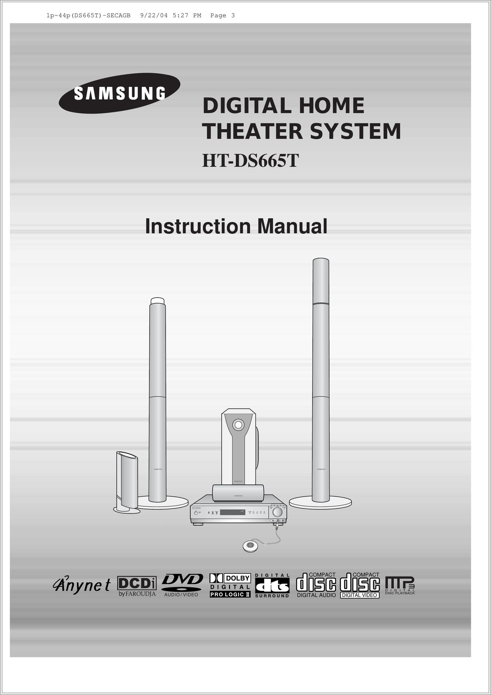 Samsung 20051111115925328 Home Theater System User Manual
