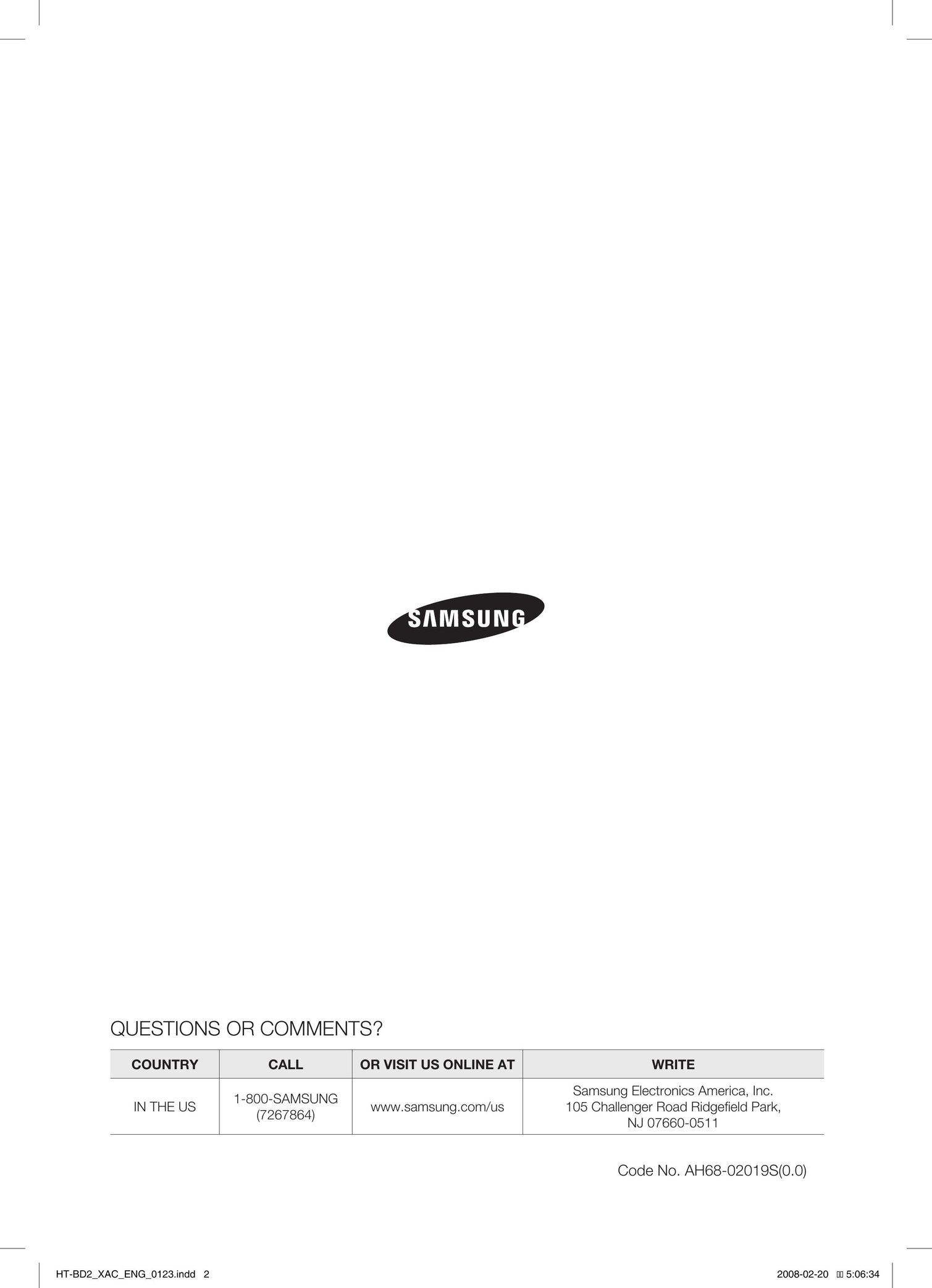 Samsung AH68-02019S Home Theater System User Manual