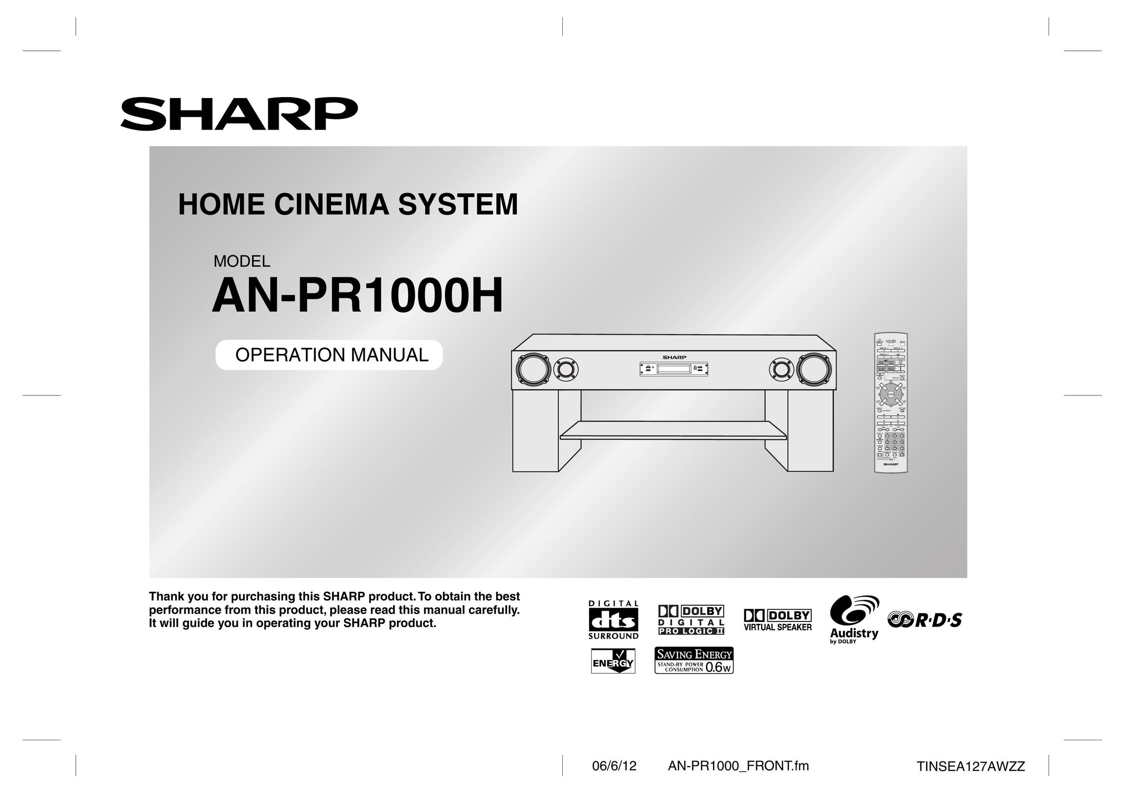 Sharp AN-PR1000H Home Theater System User Manual
