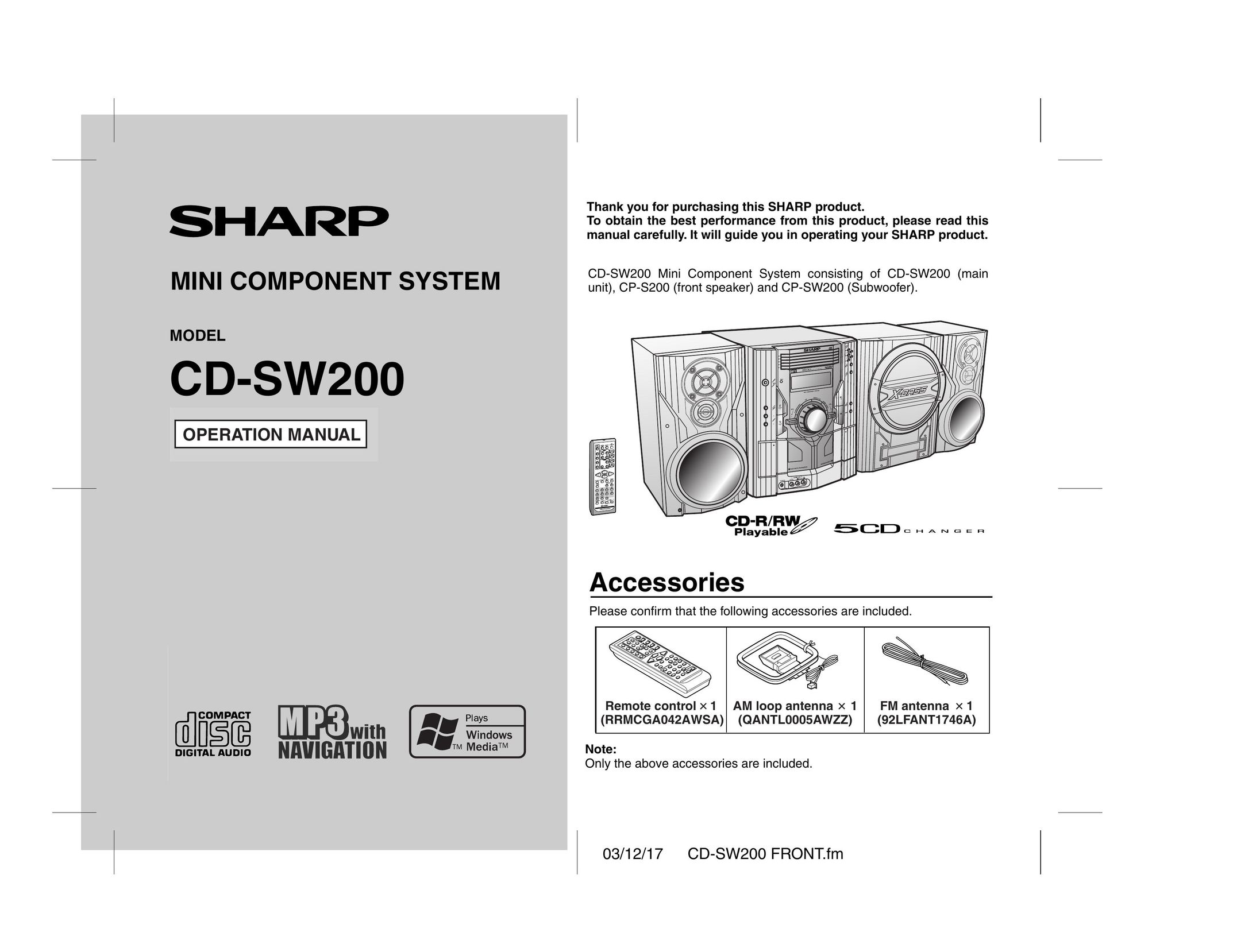 Sharp CD-SW200 Home Theater System User Manual