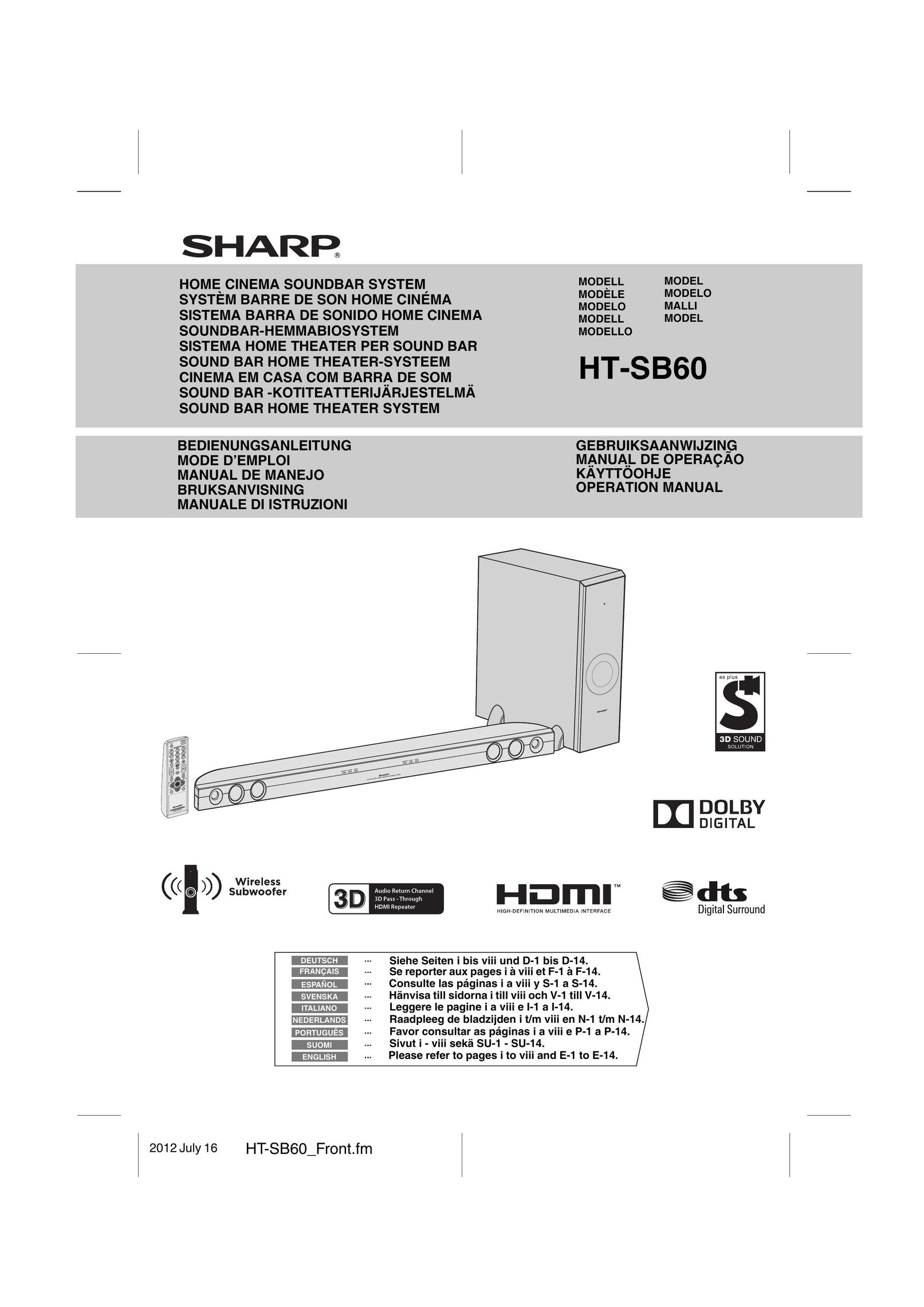 Sharp HT-SB60 Home Theater System User Manual