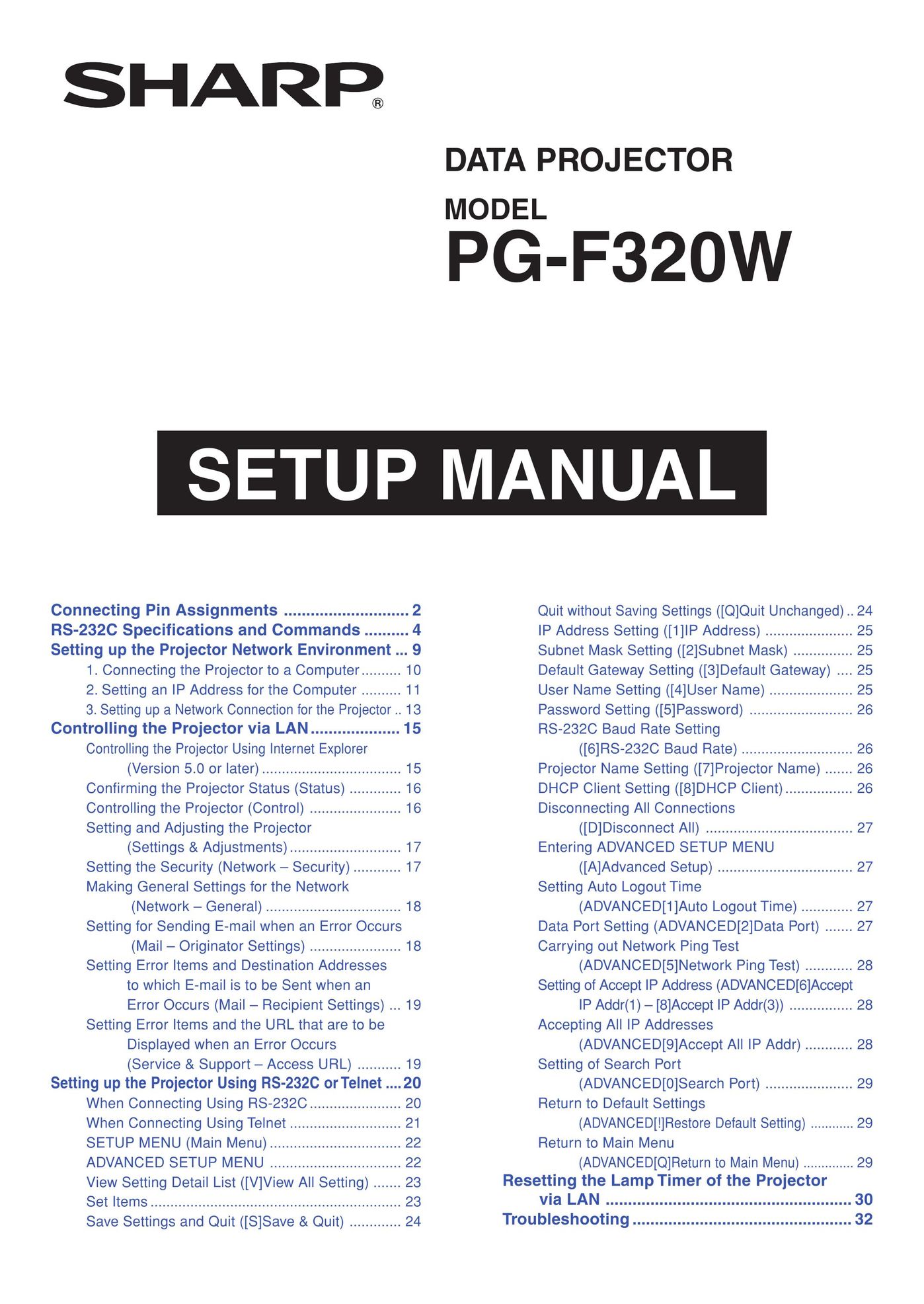 Sharp PG-F320W Home Theater System User Manual