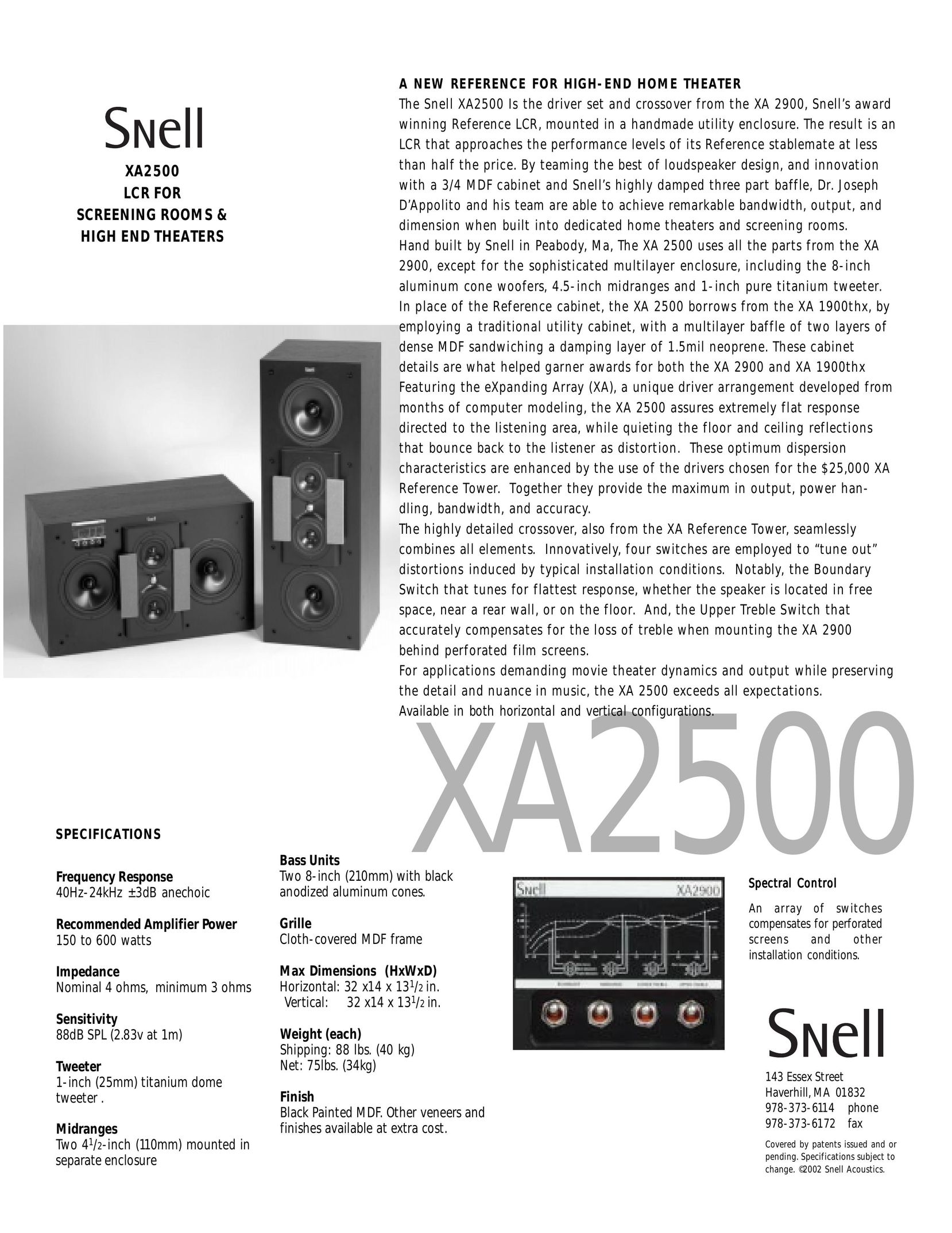 Snell Acoustics XA 2500 Home Theater System User Manual