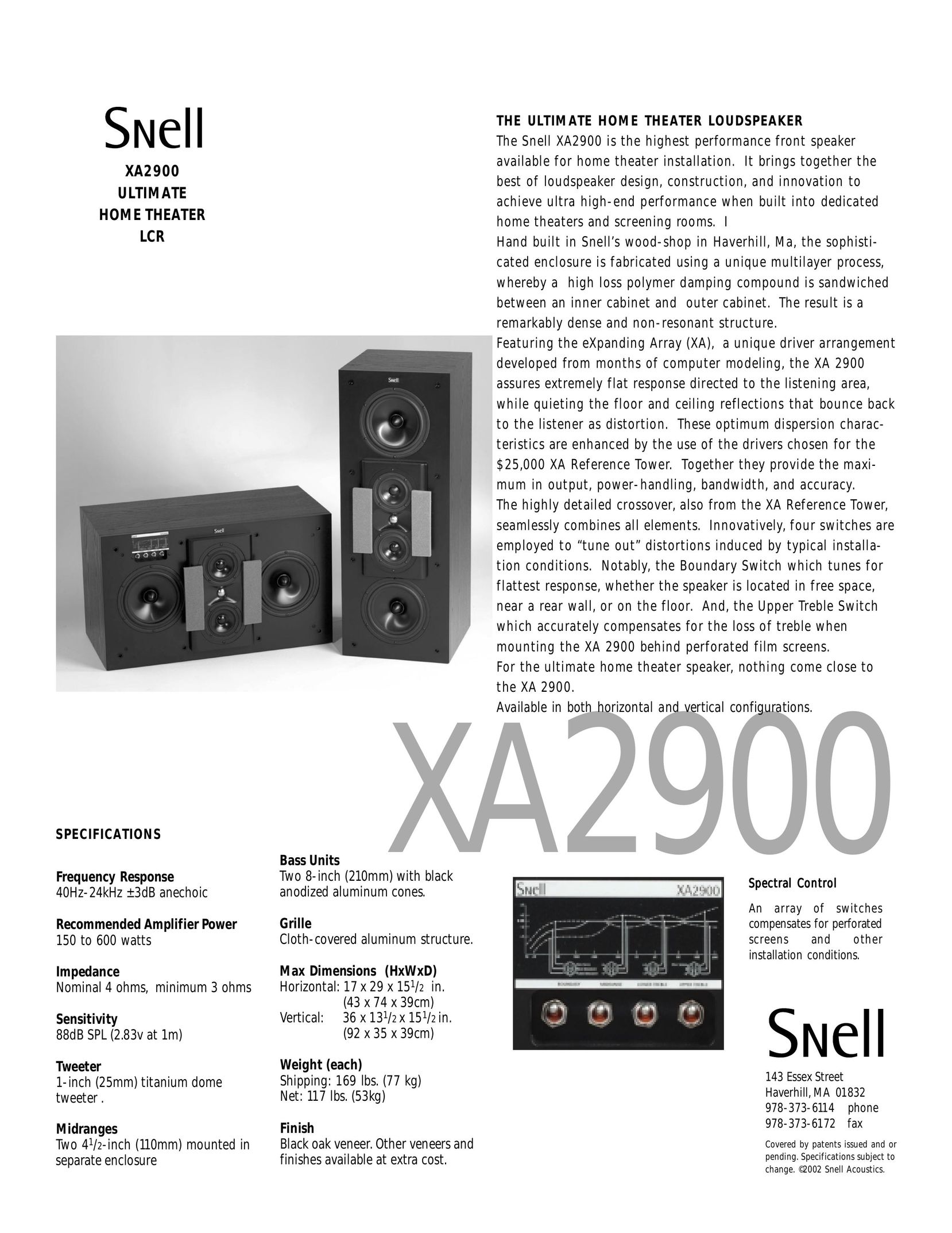 Snell Acoustics XA2900 Home Theater System User Manual