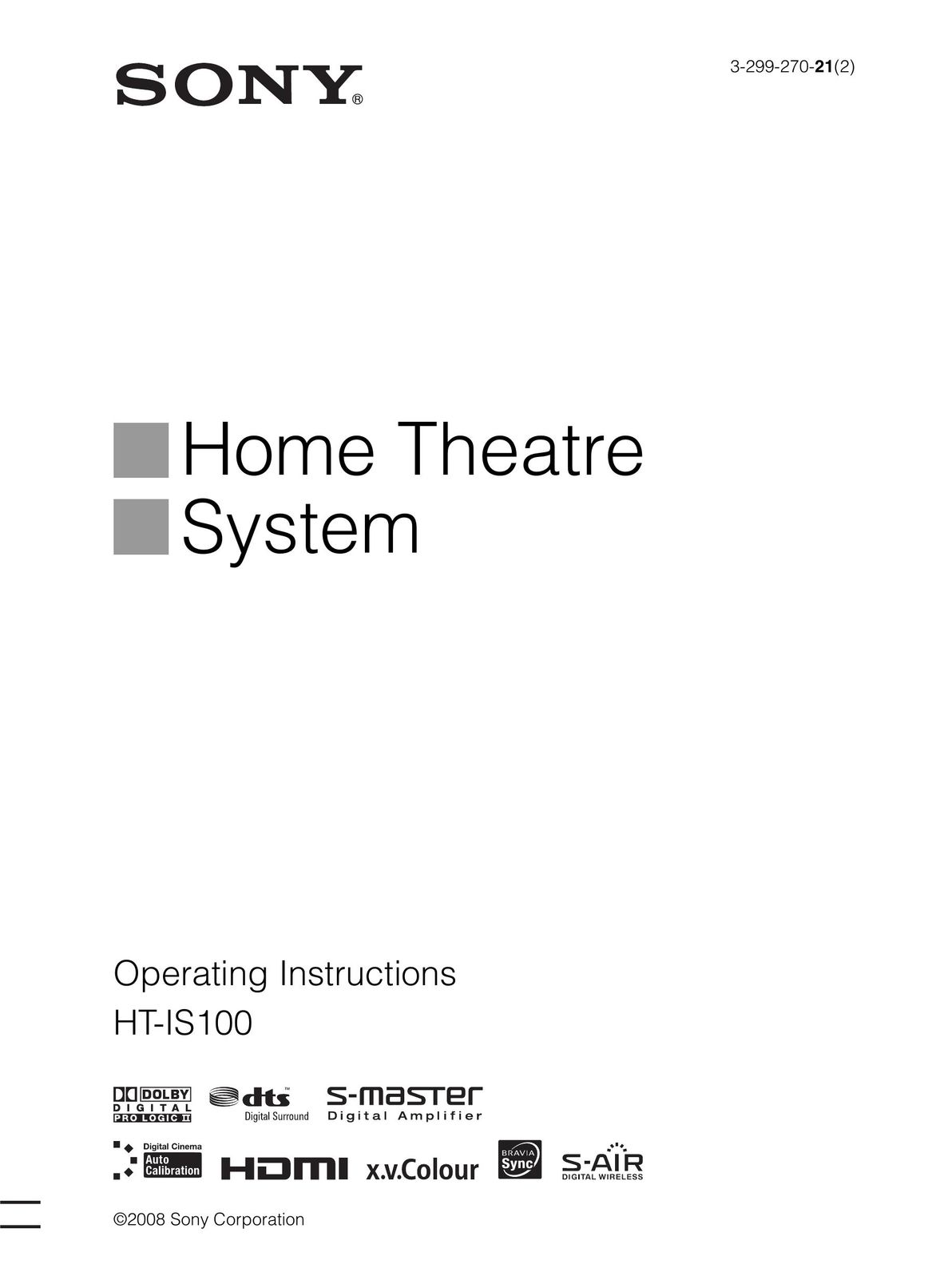 Sony 3-299-270-21(2) Home Theater System User Manual