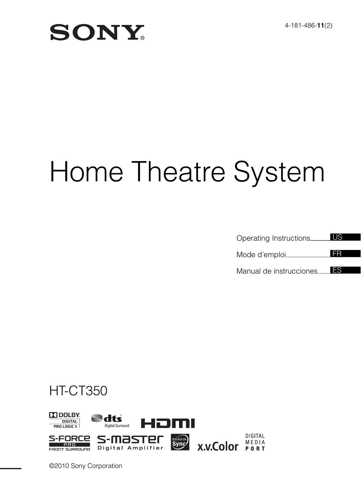 Sony 4-181-486-11(2) Home Theater System User Manual
